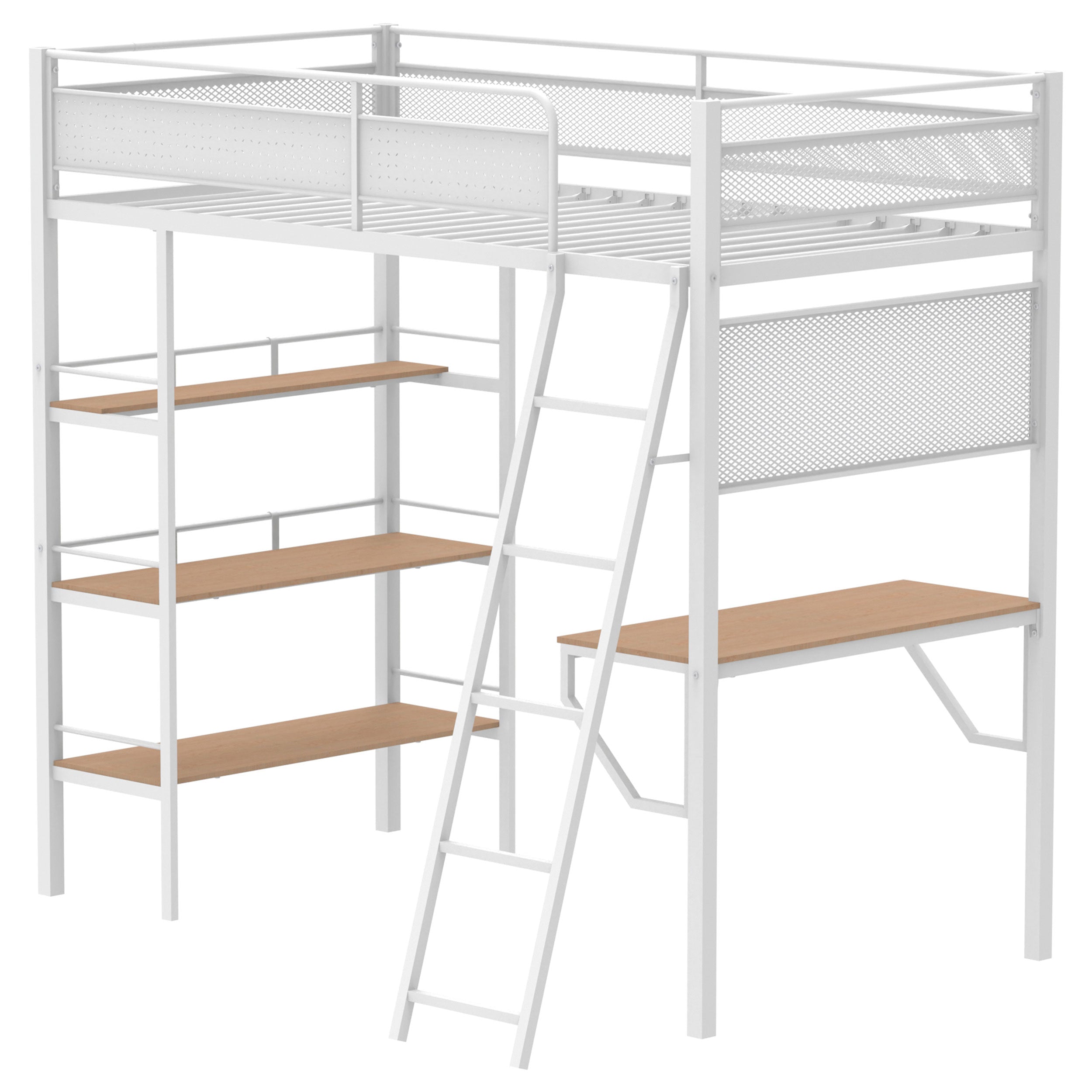 Campus 3-shelf Metal Twin Workstation Loft Bed Matte White-