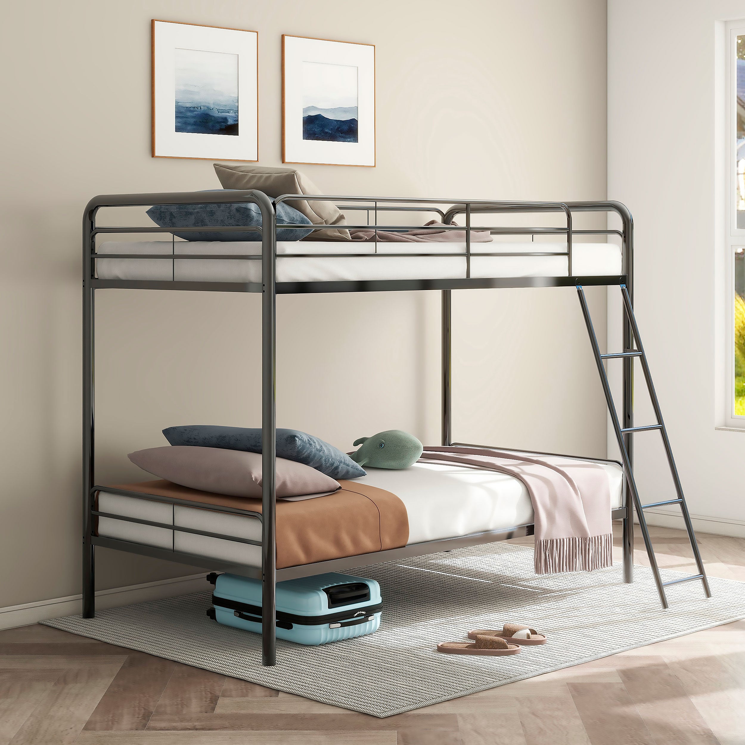 Carson Metal Twin Over Twin Bunk Bed Glossy Black-