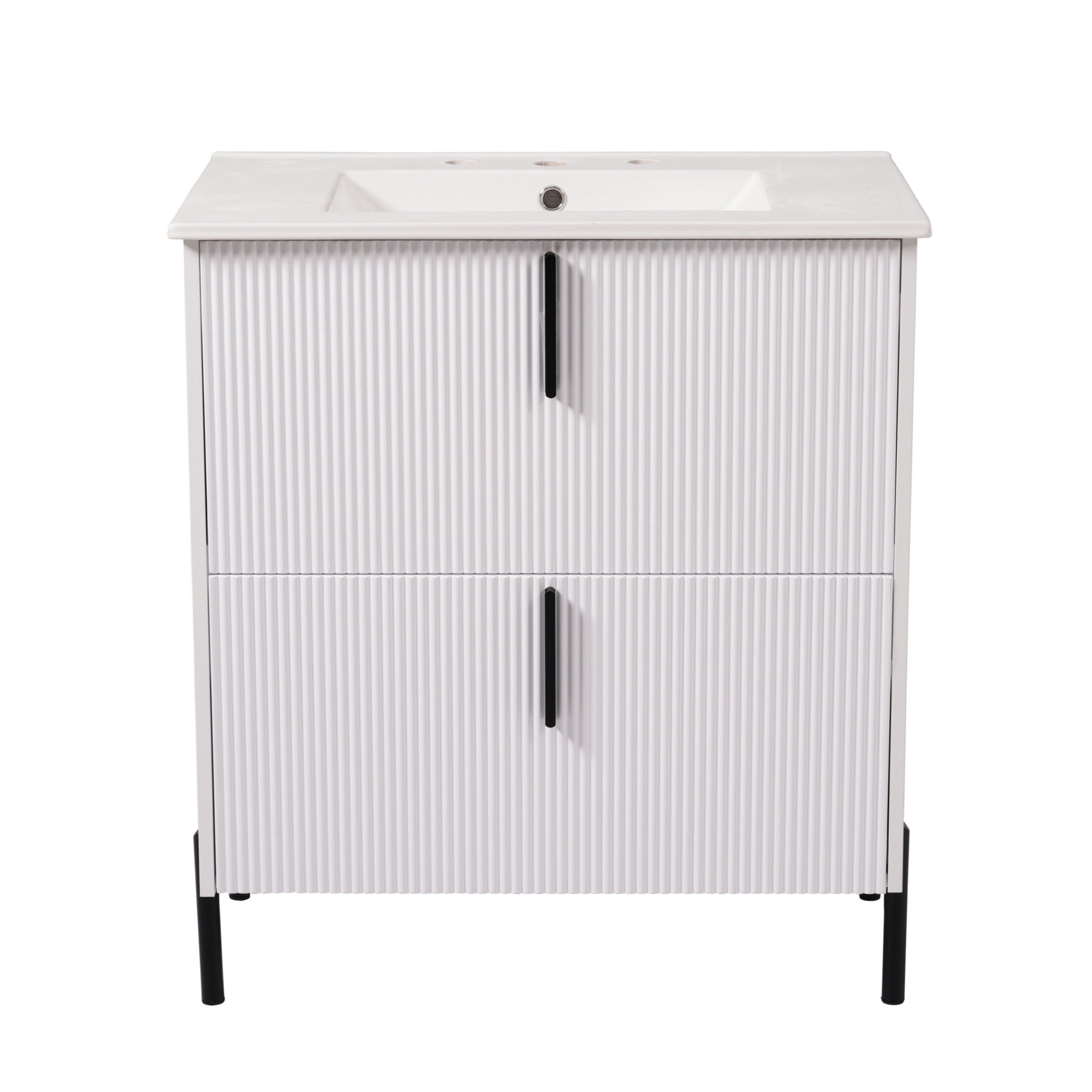 Bathroom Vanity With Ceramic Sink, Fluted Design