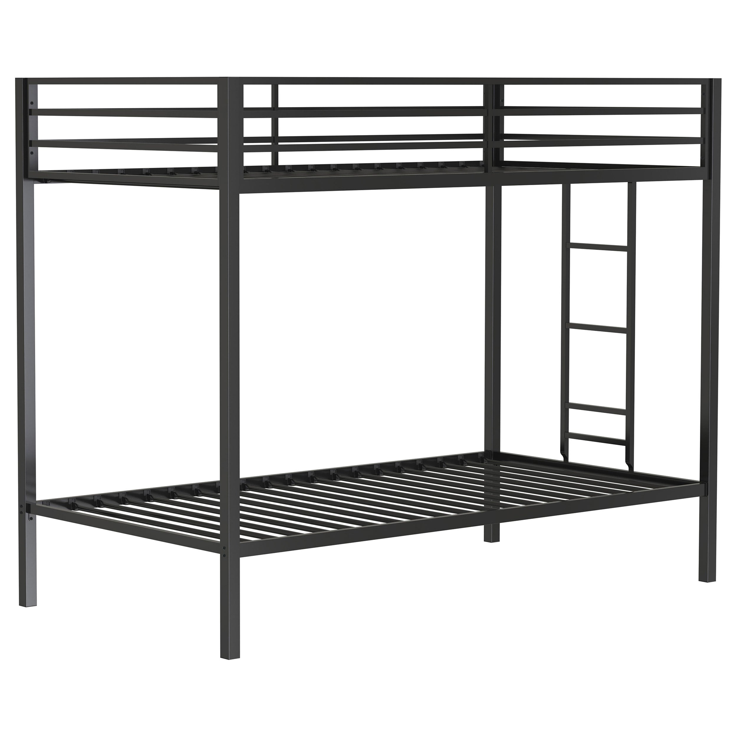 Alevera Metal Twin Over Twin Bunk Bed with Ladder Black-