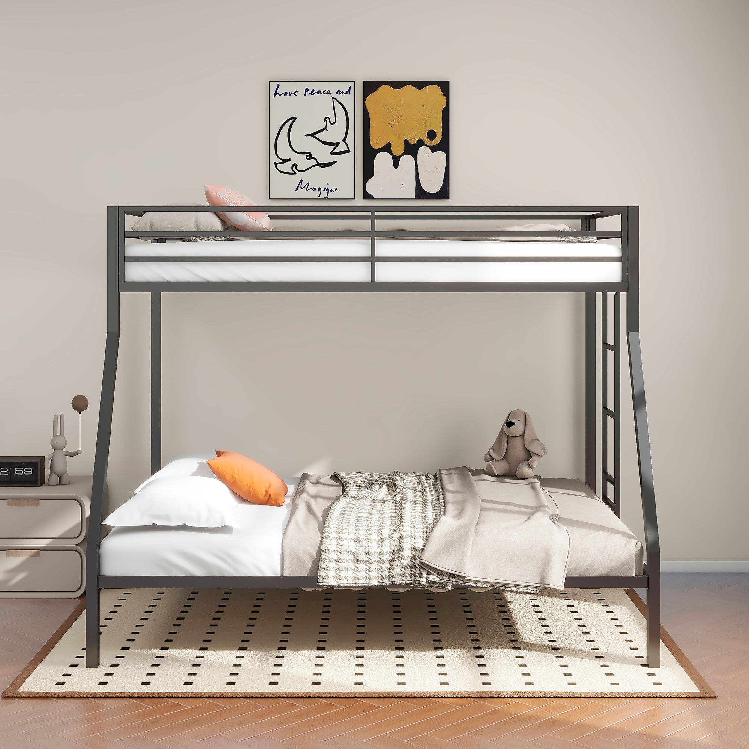 Alevera Metal Twin Over Full Bunk Bed with Ladder Black-