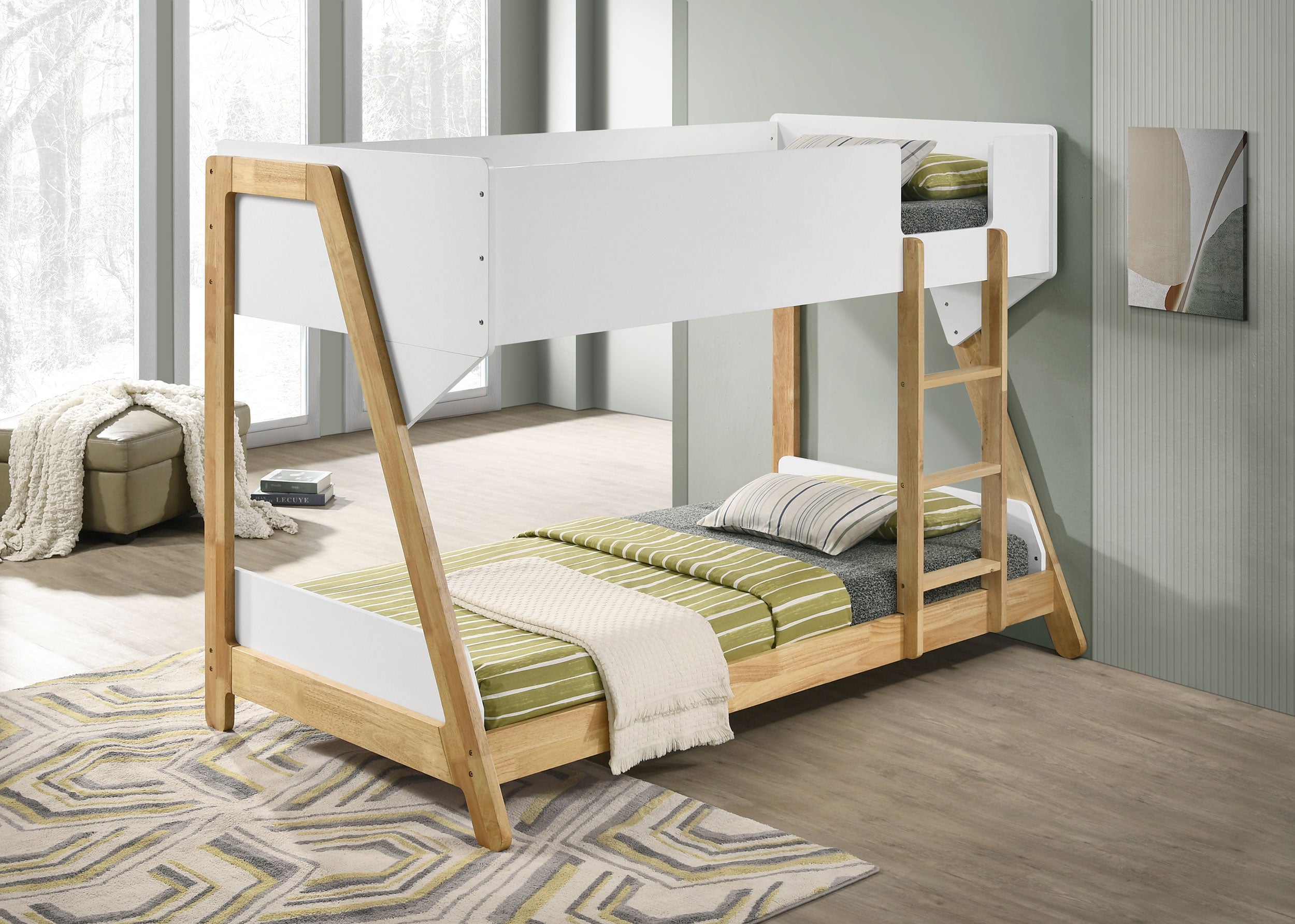 Wyatt Wood Twin Over Twin Bunk Bed White and Natural -