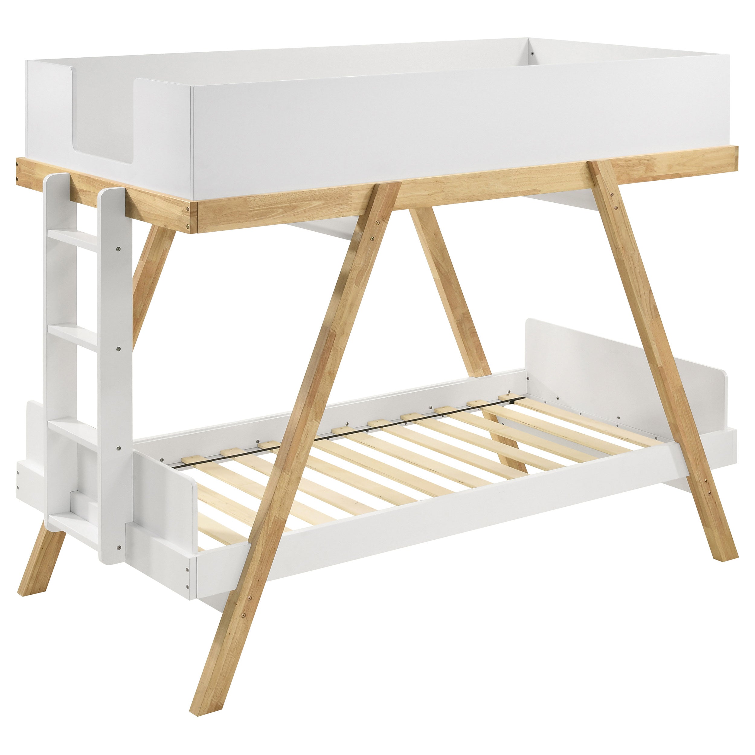 Frankie Wood Twin Over Twin Bunk Bed White and Natural-