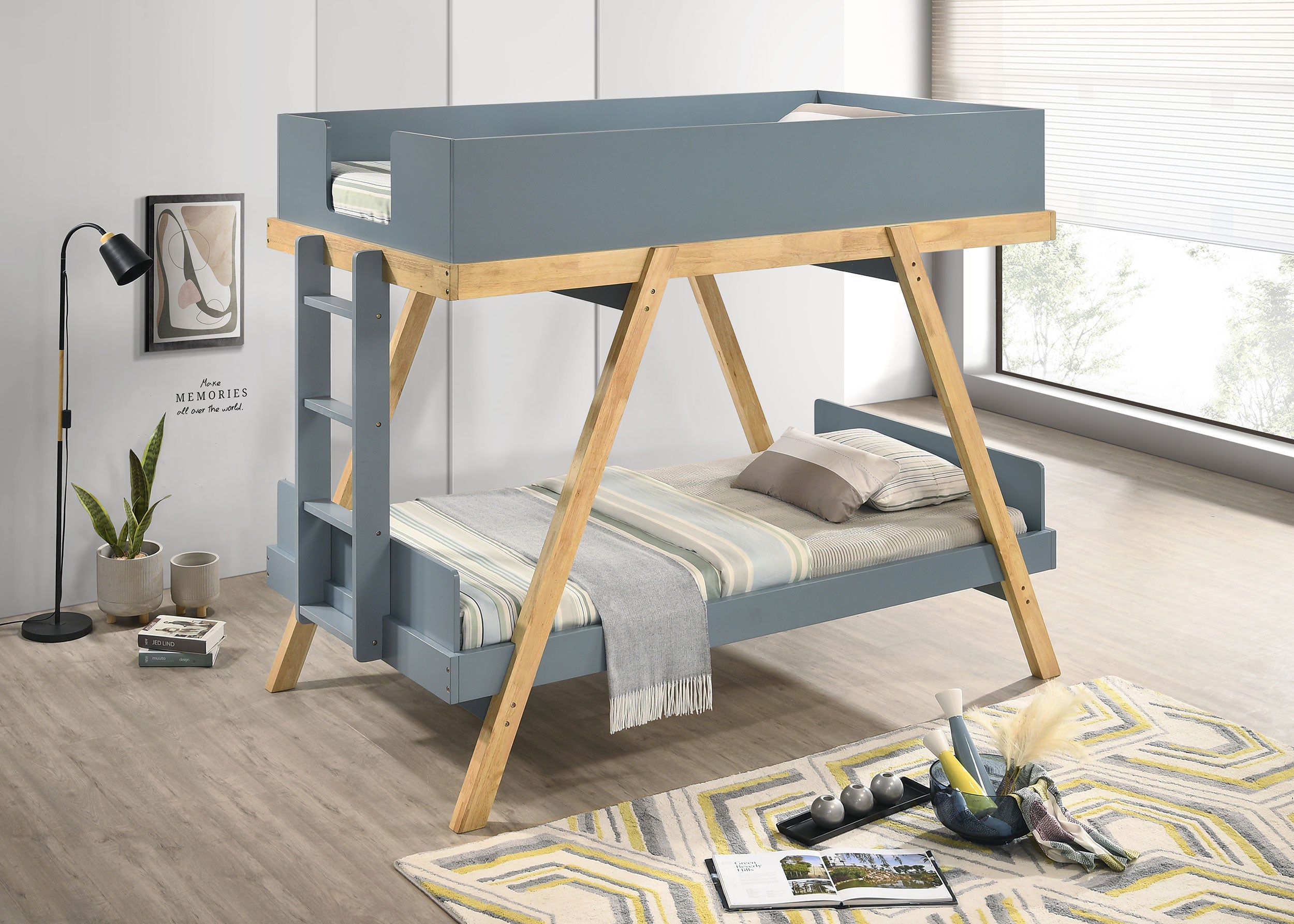 Frankie Twin Over Twin Bunk Bed with 7-inch Mattresses Blue-