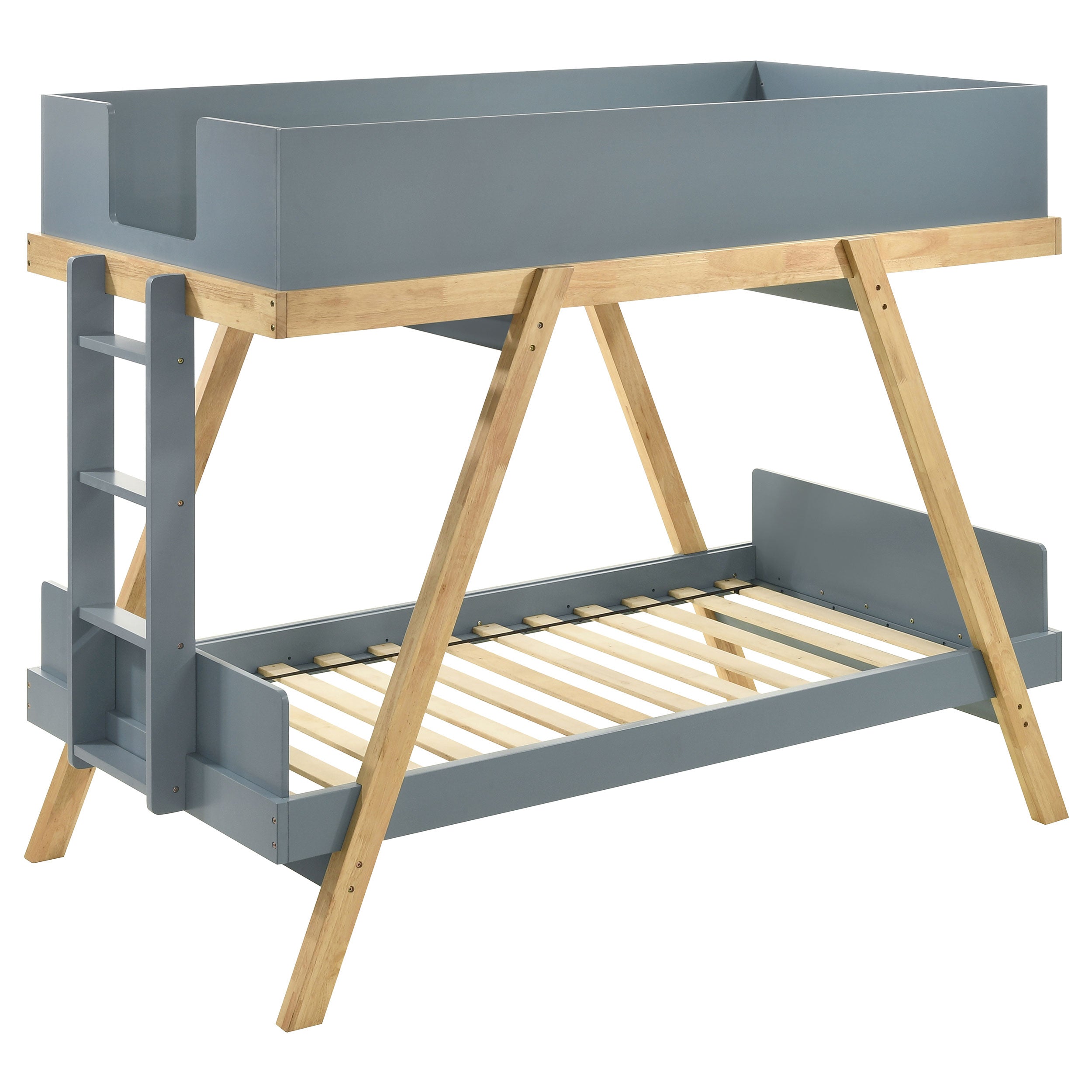 Frankie Wood Twin Over Twin Bunk Bed Blue and Natural-