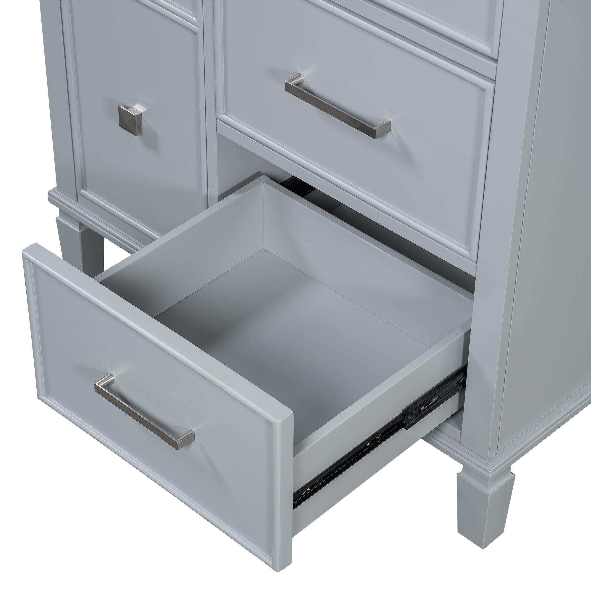 Bathroom Vanity With Ceramic Sink, Flip Out Drawer Design For Plumbing, Soft Close Drawers