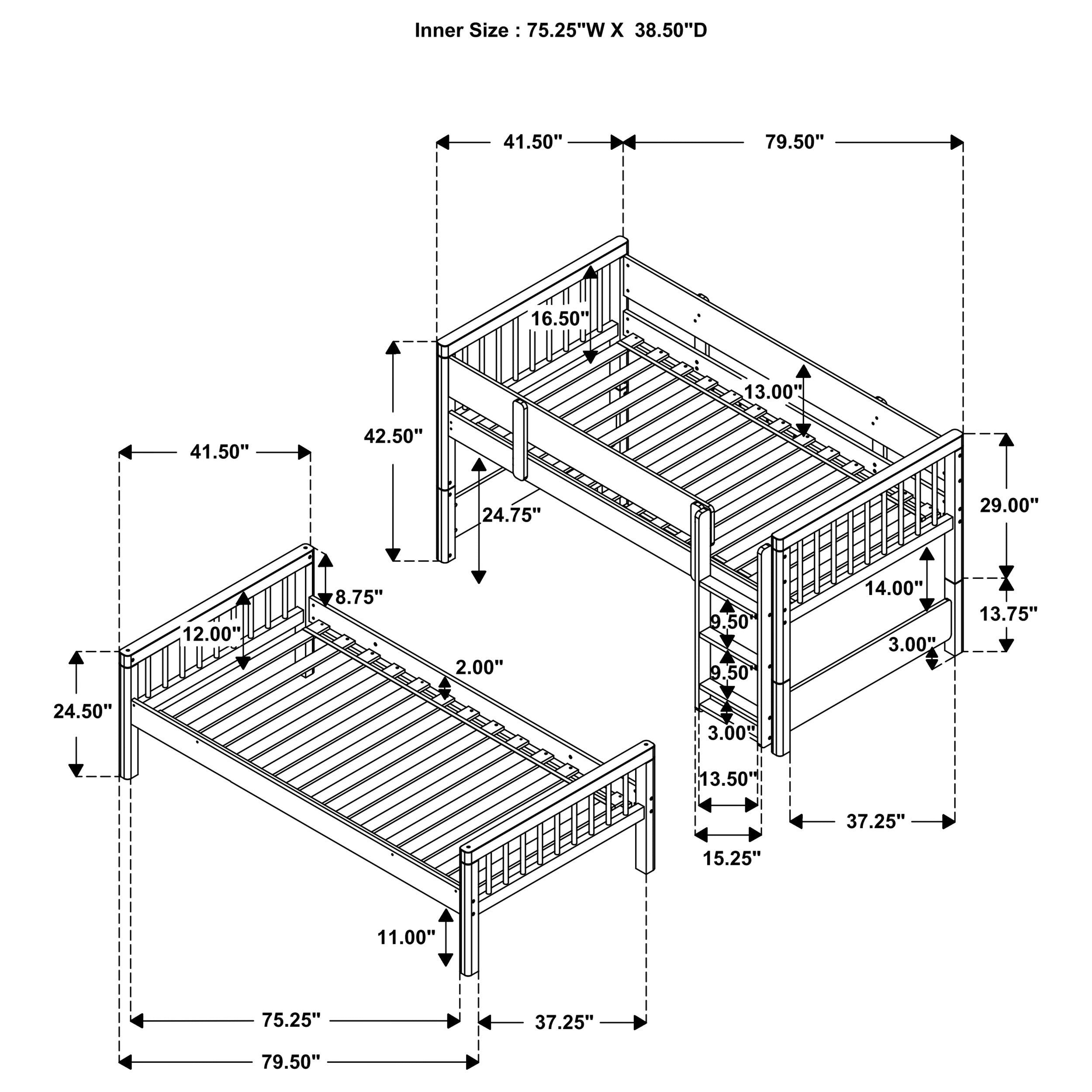 Dakota Wood Twin Over Twin Bunk Bed Natural-