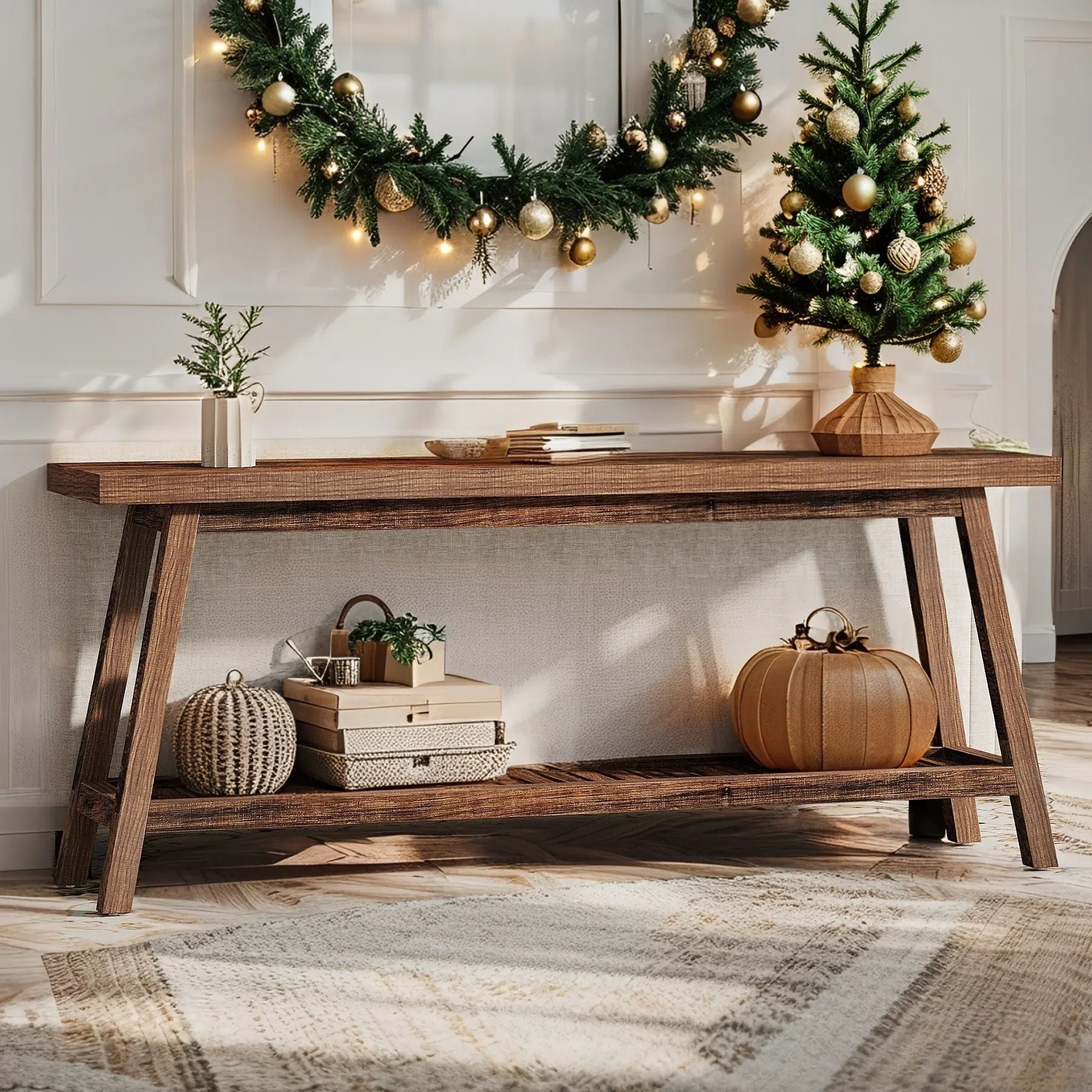 Extra Long Console Table With 2 Tier Open Storage