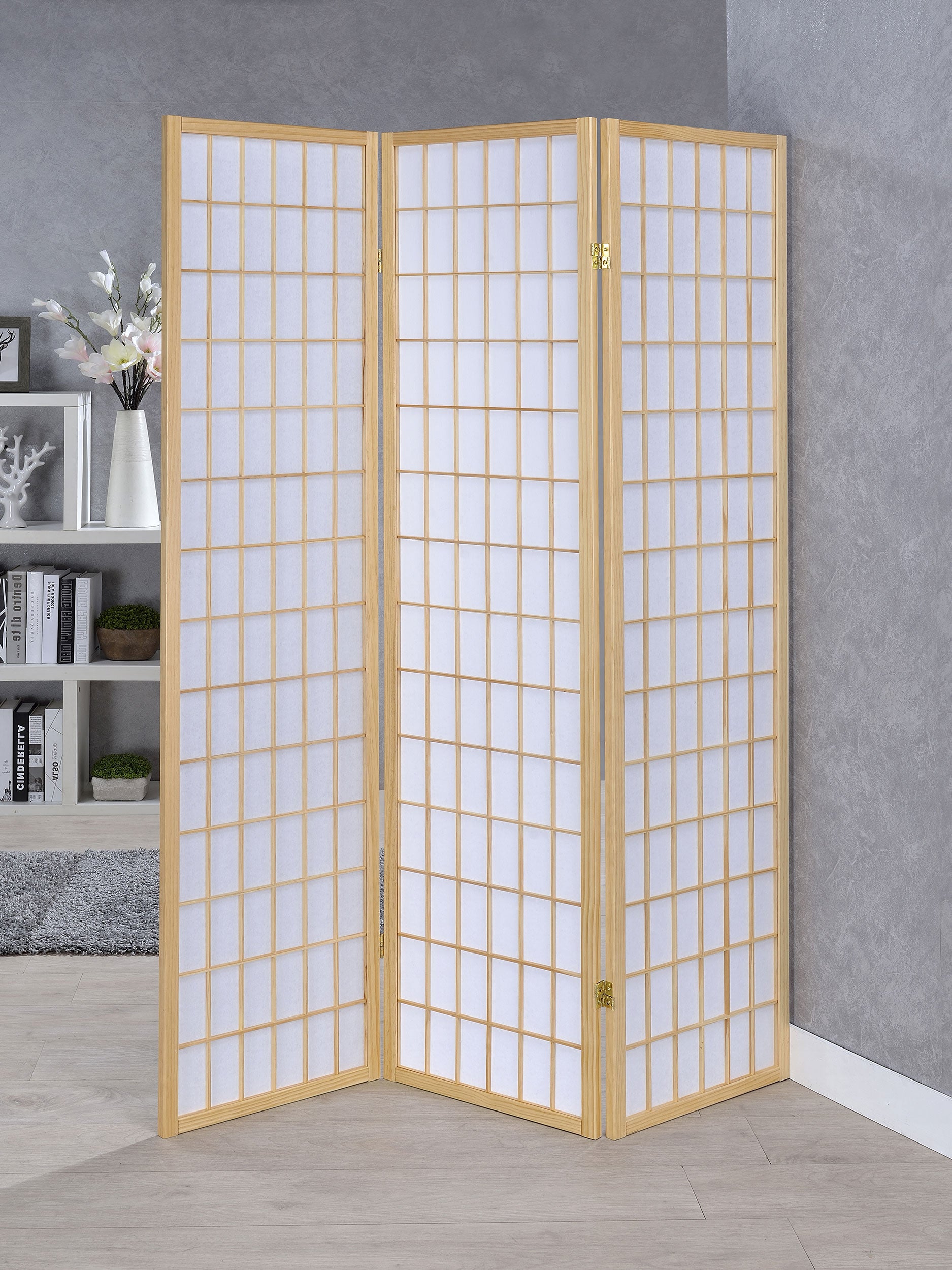Carrie 3-Panel Room Divider Folding Shoji Screen Natural-CoasterEveryday