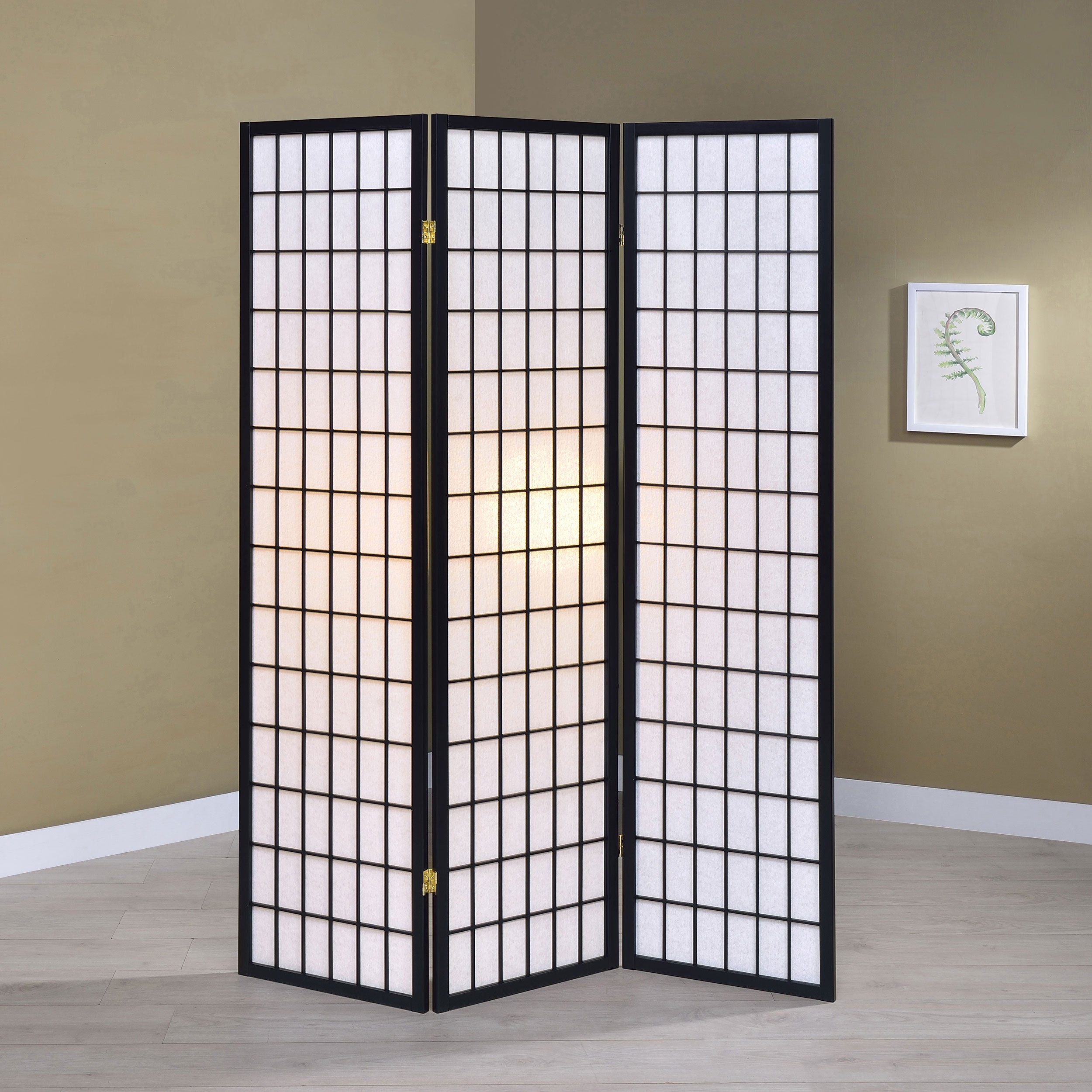 Carrie 3-Panel Room Divider Folding Shoji Screen Black-CoasterEveryday