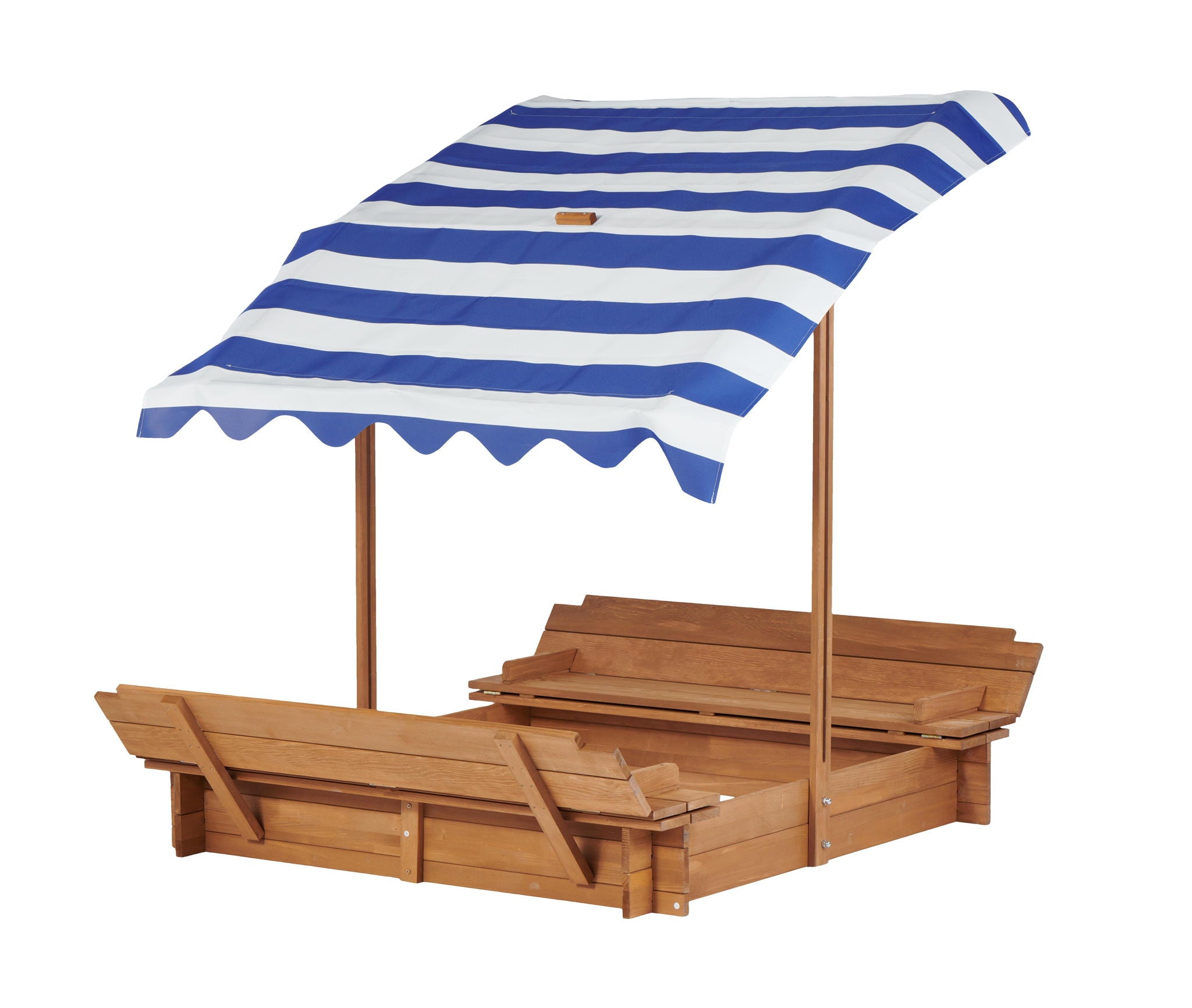 Kids Sandbox With Adjustable Cover, Sand Box With 2 Foldable Bench Seats, Outdoor Sandpit For Backyard Play - Light Brown