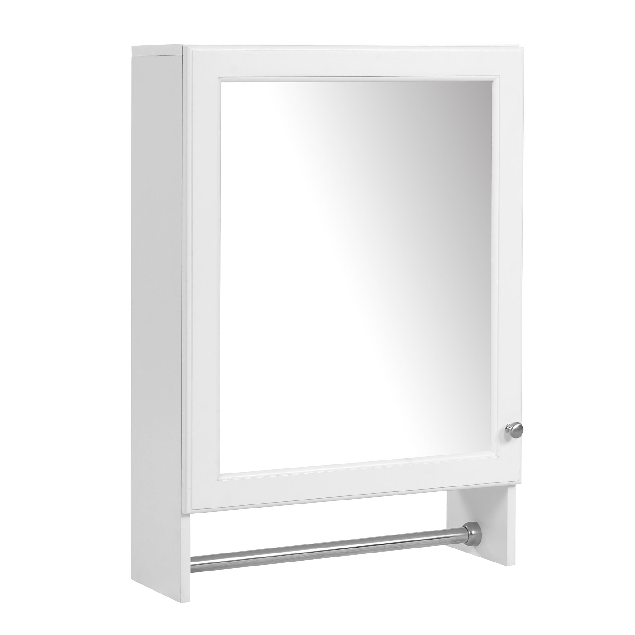 3 In 1 Wall Mounted Bathroom Mirror Cabinet With Adjustable Shelf, Soft Close Door, Mirror & Towel Bar - White
