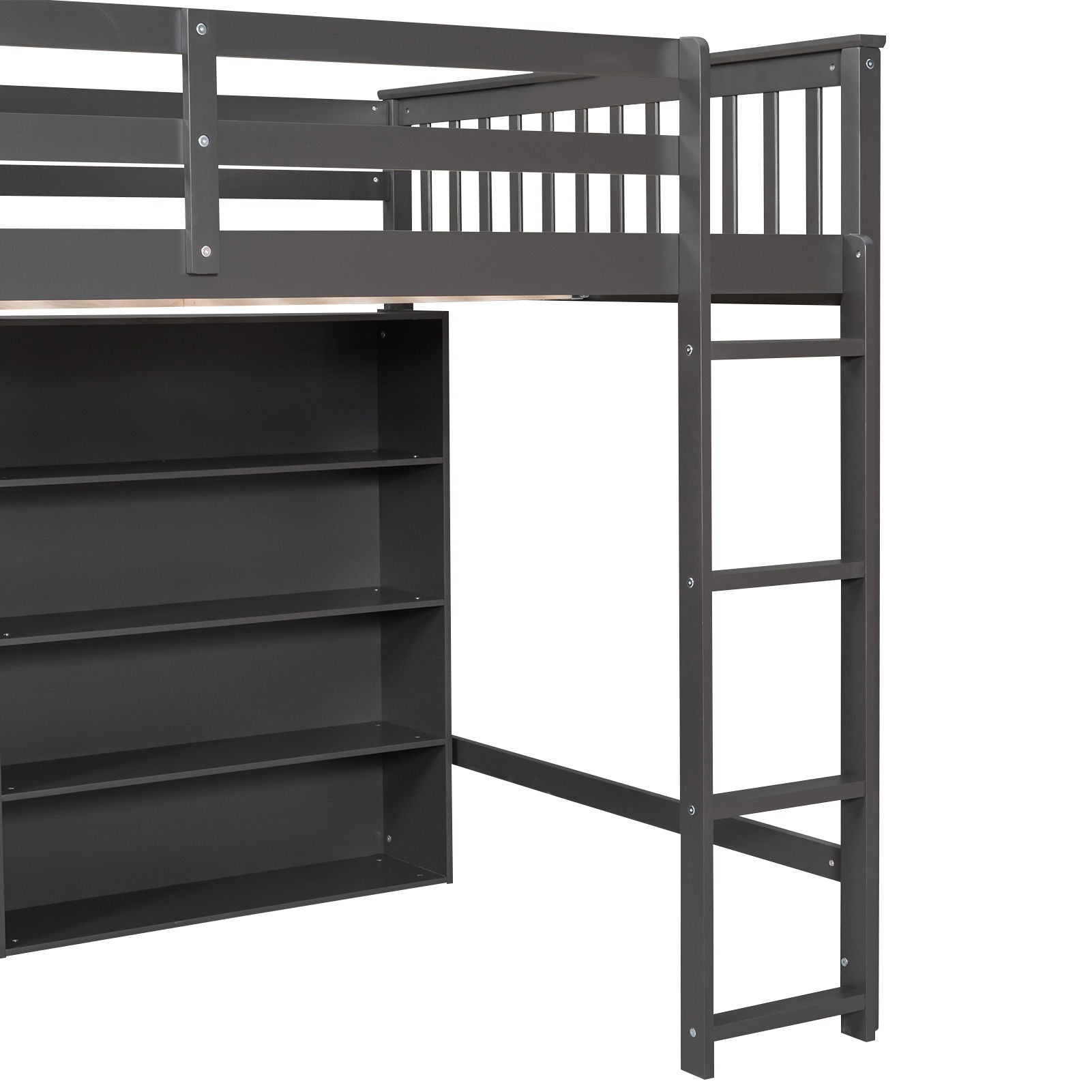 Loft Bed With 8 Open Storage Shelves And Built In Ladder