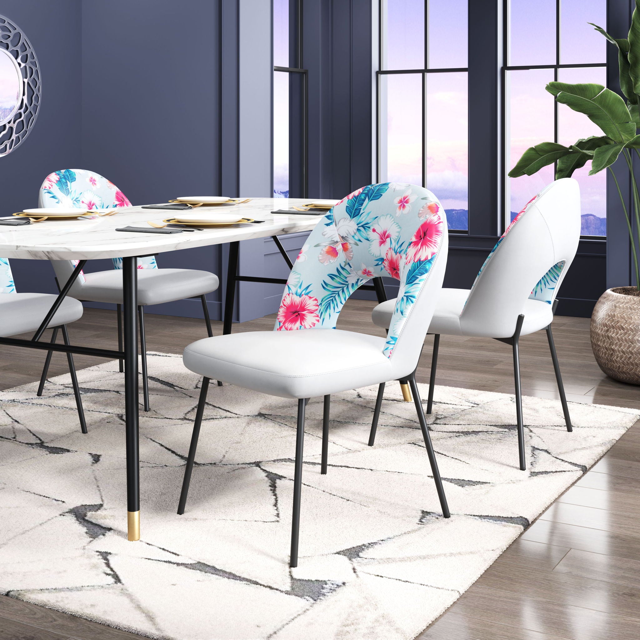 Torrey - Dining Chair (Set of 2) - Multicolor Print & Gray