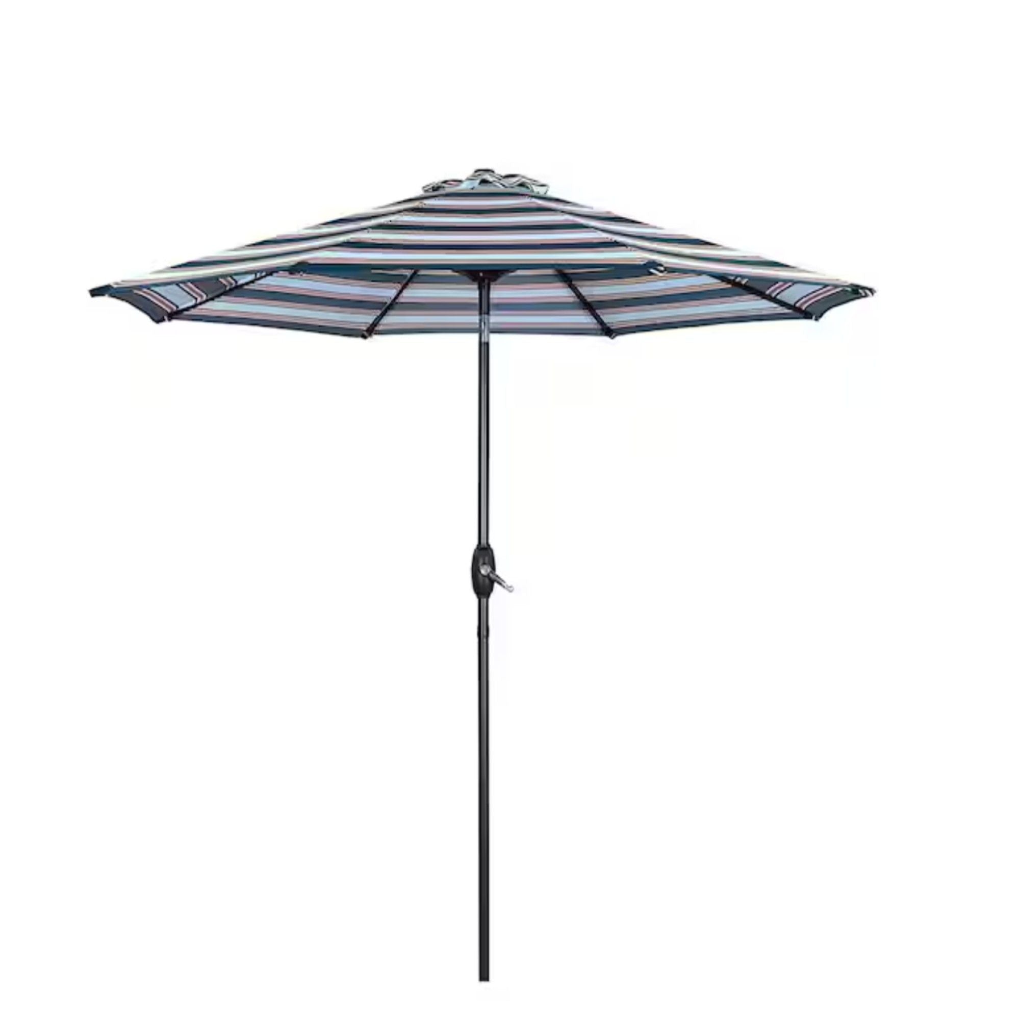 Patio Umbrella With Crank Lift & Push Button Tilt Frame, 200G / Sqm Solution Dyed Canopy - Blue Multi / Brown