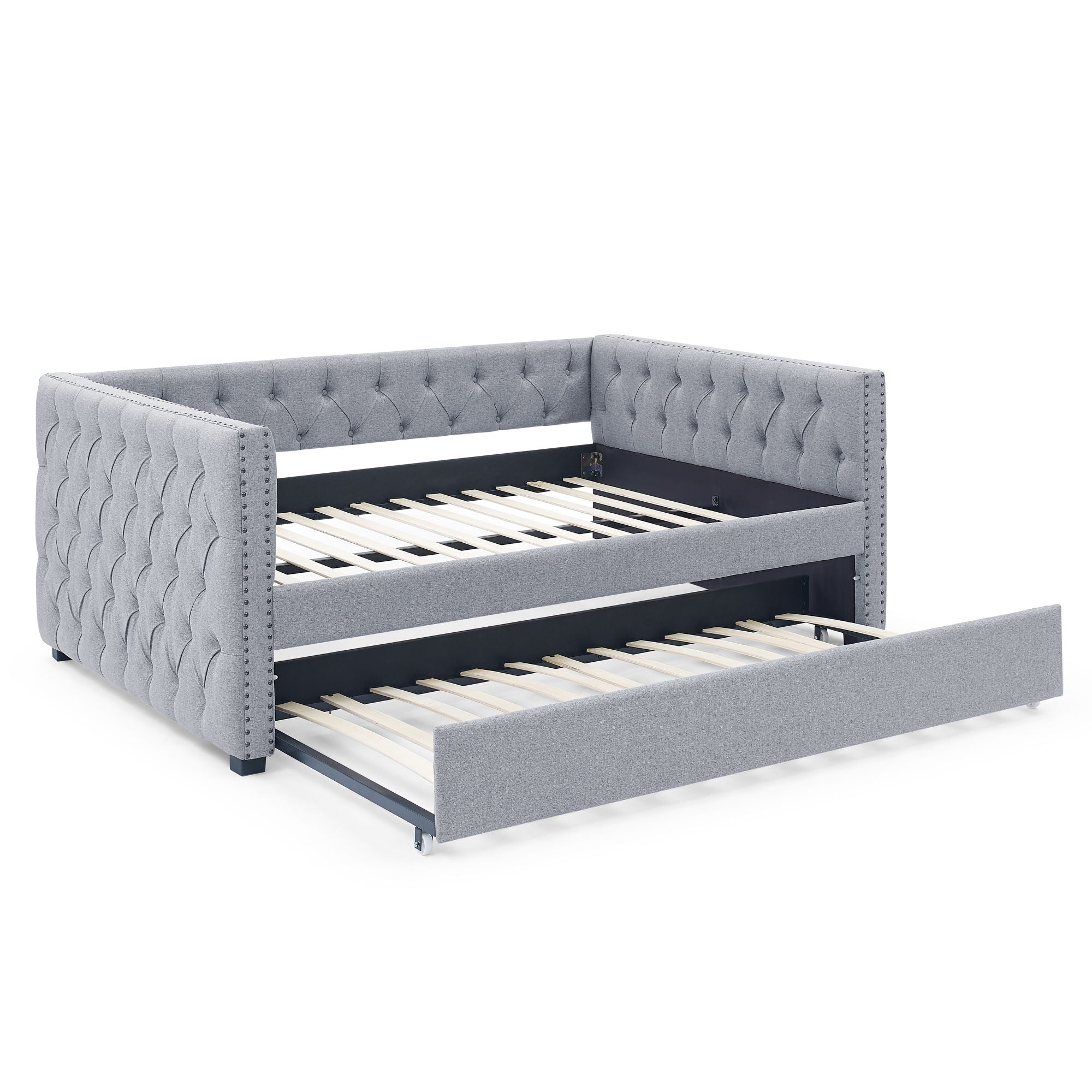Inspired Upholstered Daybed With Trundle, Button Tufted