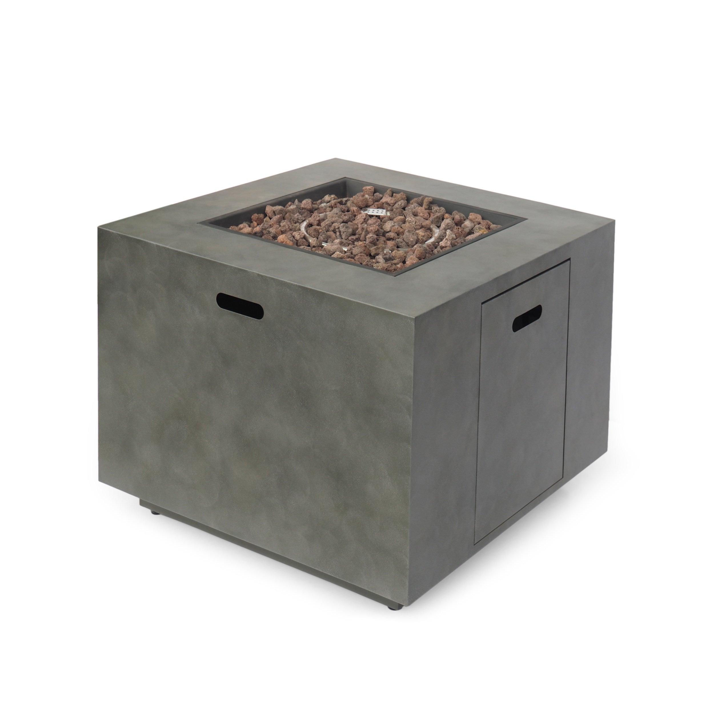 Modern Iron Square Fire Pit with Stone Gray Finish