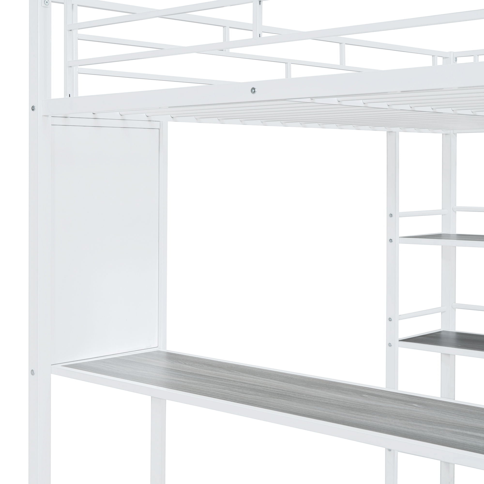 Bed With 3 Layers Of Shelves And Desk, Stylish Frame Bed