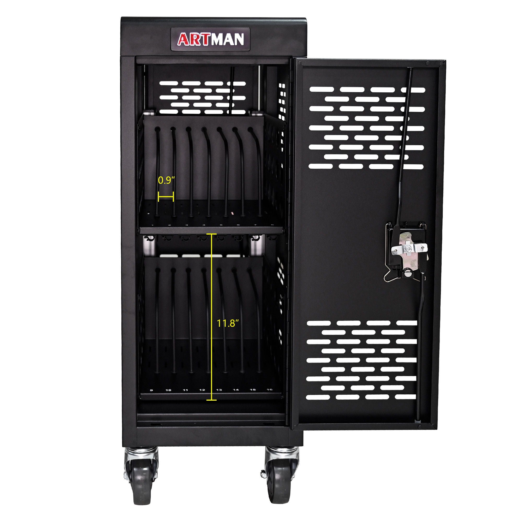 16 Bay Mobile School Charging Cart Station For Chromebook, Tablet And Laptop Computer With Power Strip Included