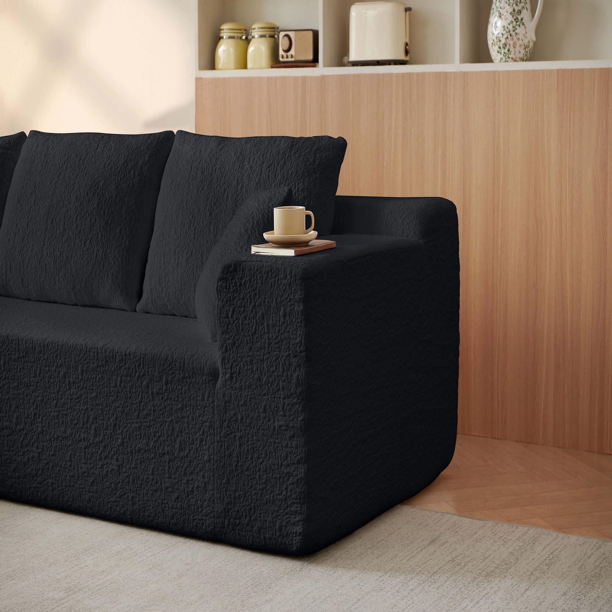 Modular Cloud Sectional Couch With L Shape Chaise, Deep Seat - Black