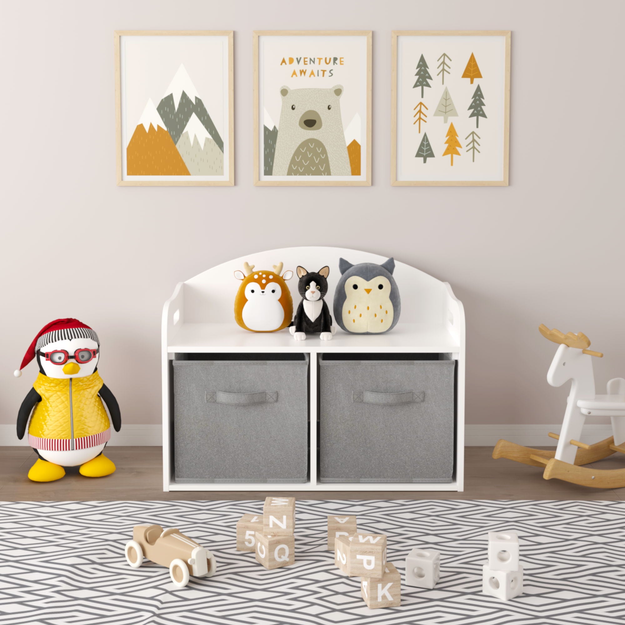 Toy Box Bench With Collapsible Drawers, Storage Cabinet Organizer - White