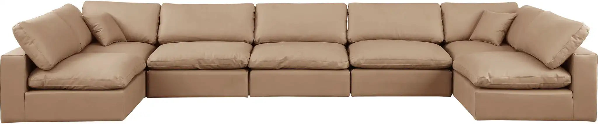 Comfy - 7 Piece Faux Leather Modular Armless Sectional - Tan