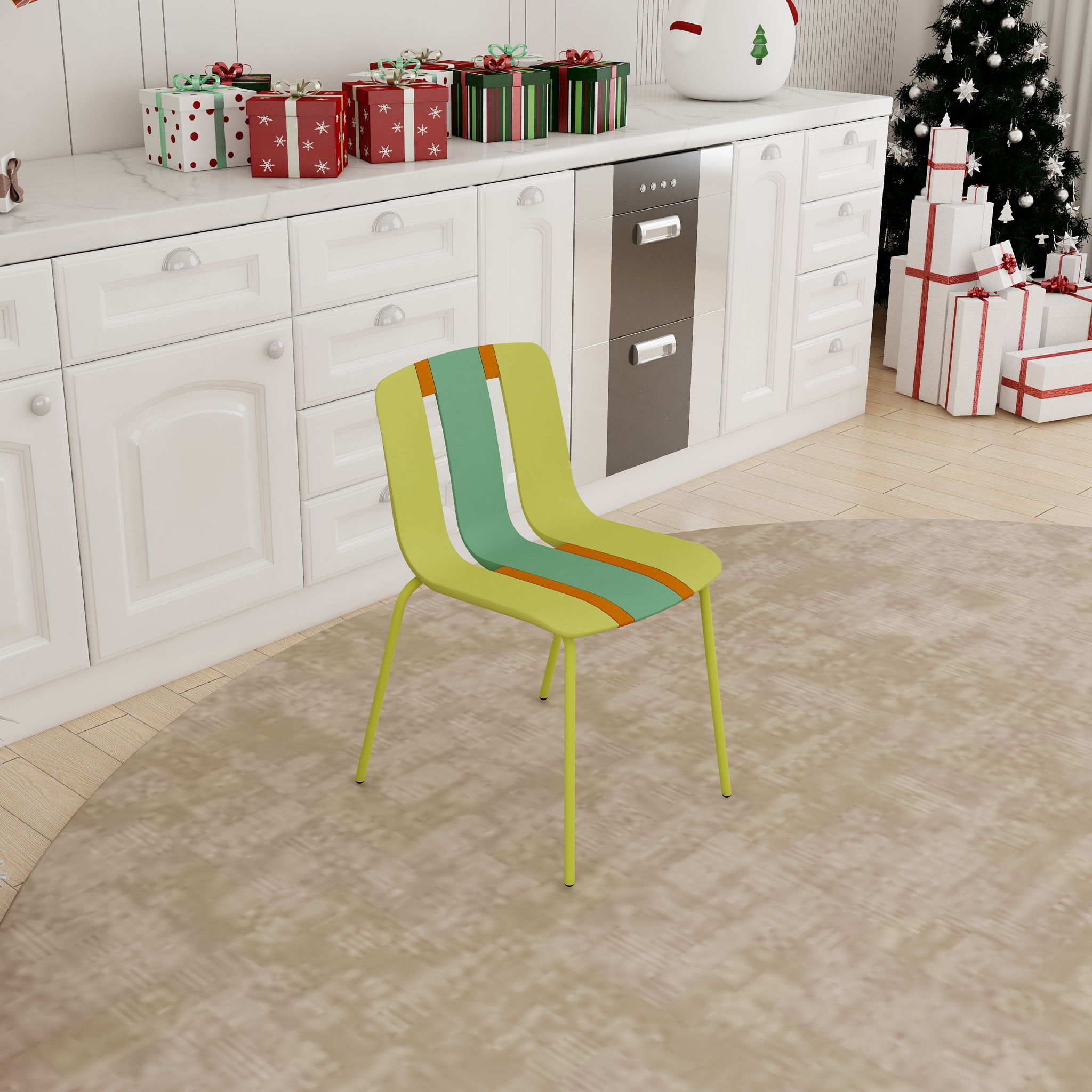 Modern Striped Blocking Single Chairs, Waterproof And Fade Resistant (Set of 4)