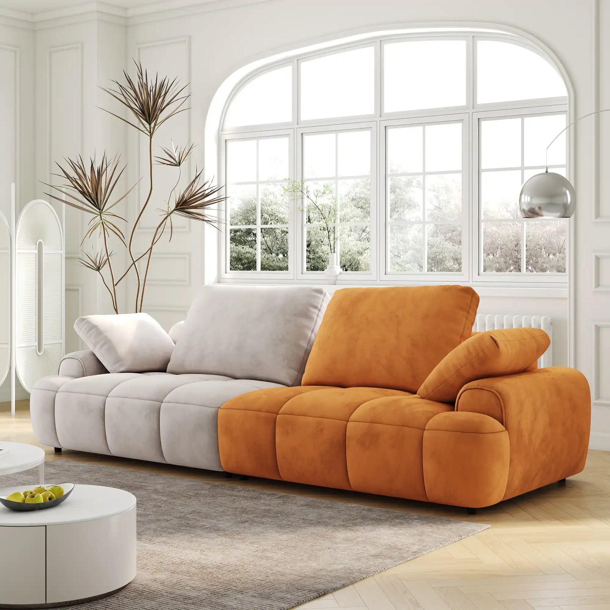 86.6″ Large size two Seat Sofa,Modern Upholstered,Gray paired with yellow suede fabric Increase in sitting height - Best Buy Furniture
