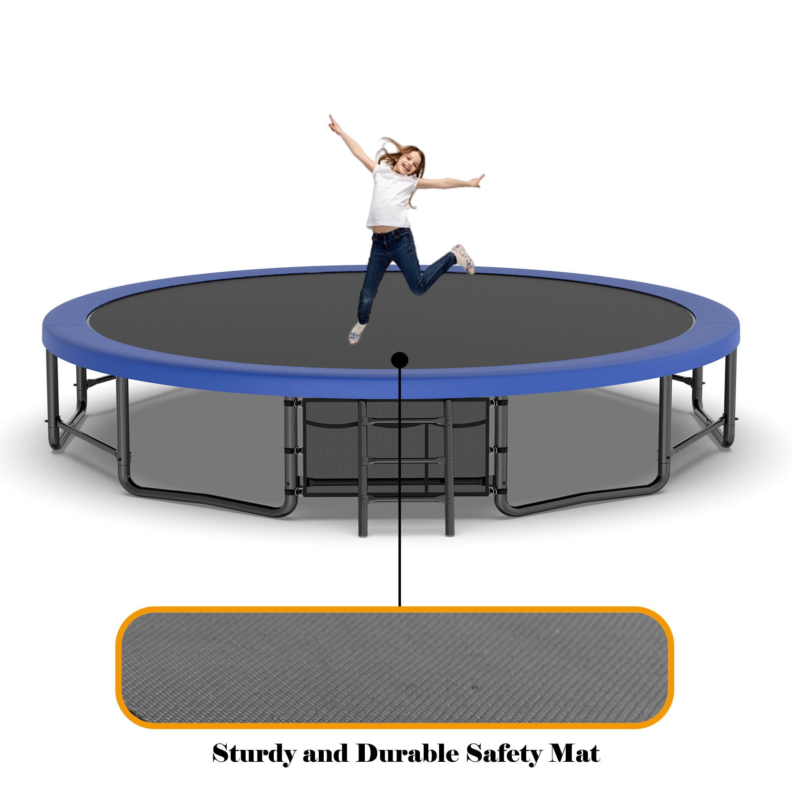 Outdoor Trampoline For Kids And Adults, Pumpkin Trampolines With Curved Poles, Heavy Duty Trampoline Anti-Rust Coating Astm Approval - Blue