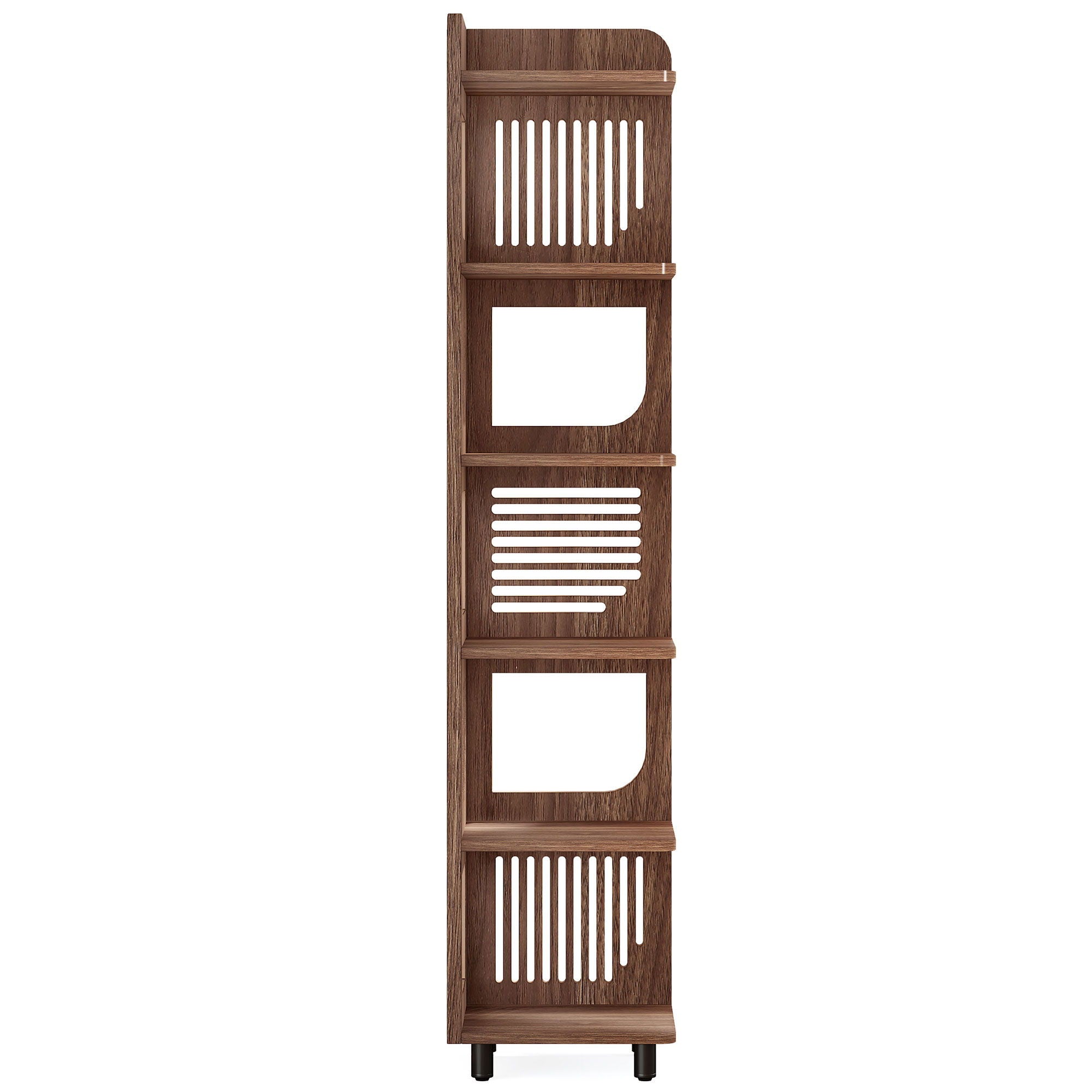 6 Tier Narrow Corner Bookshelf Storage For Living Room - Brown