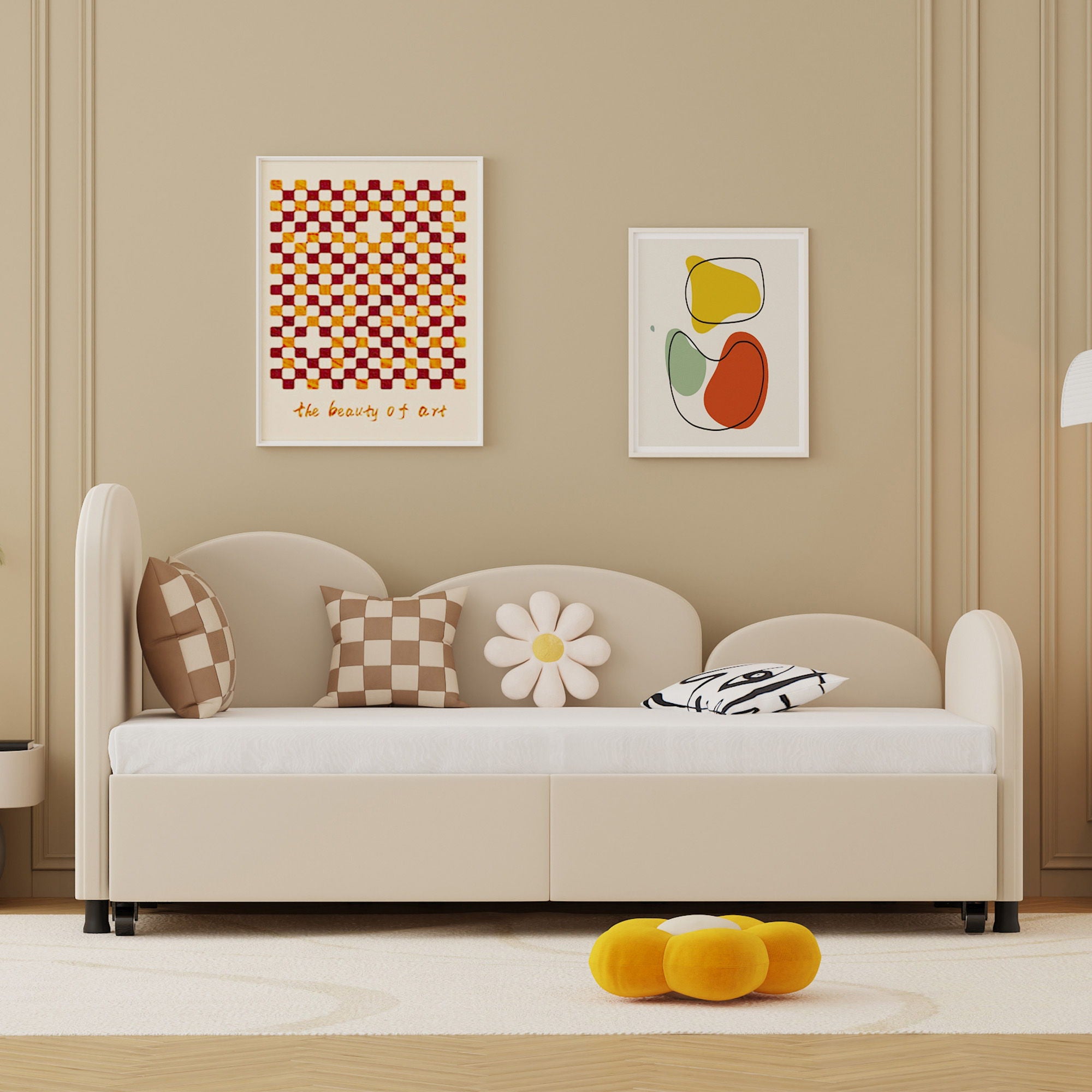 Modern Velvet Upholstered Daybed With Additional Bed Frame