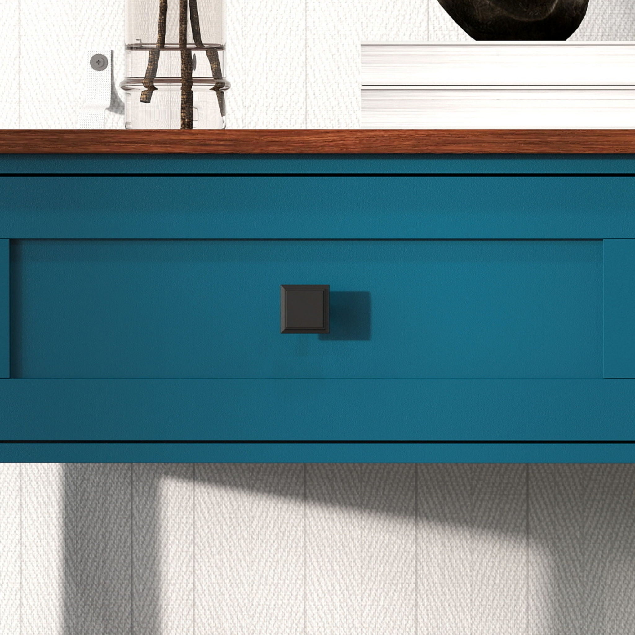 Farmhouse Style Console Table With 2 Drawers And Bottom Storage Shelf