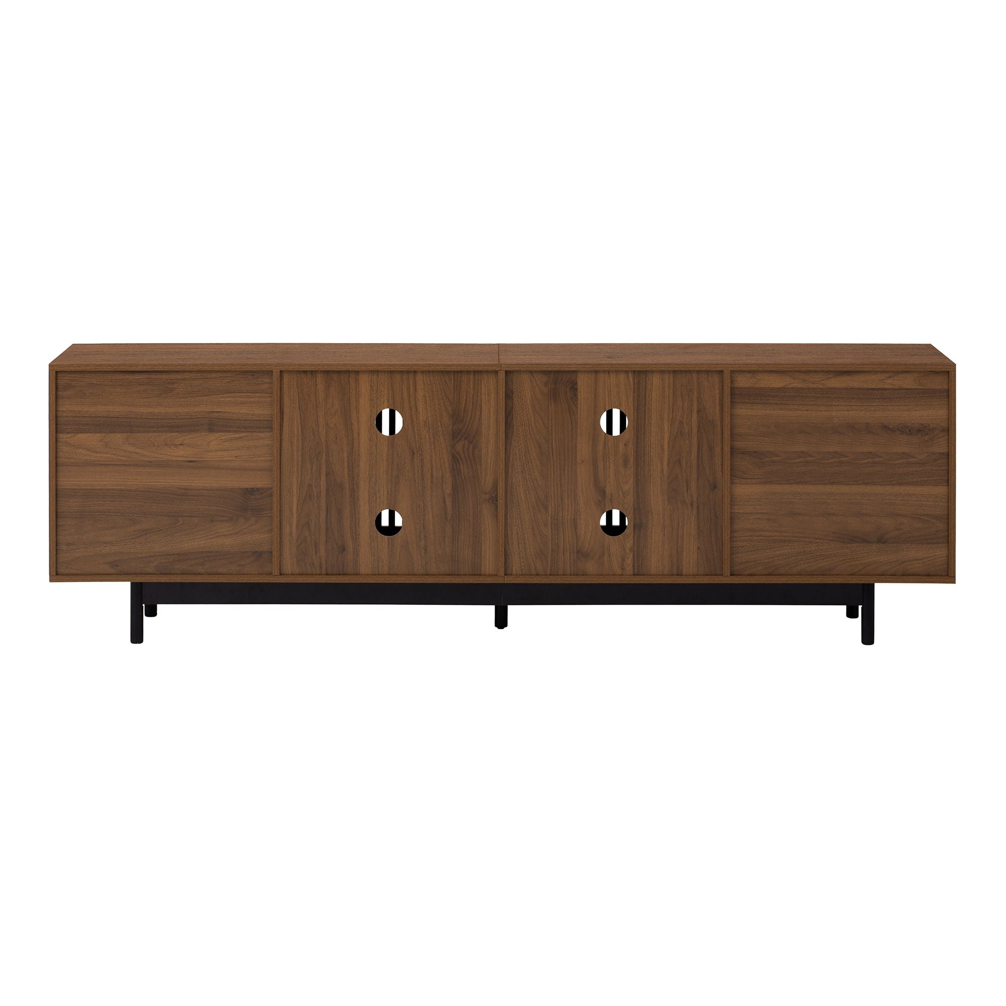 TV Stand For TVs, Entertainment Center With Closed Storage & Cable Management, Soft Closing Hinges - Walnut