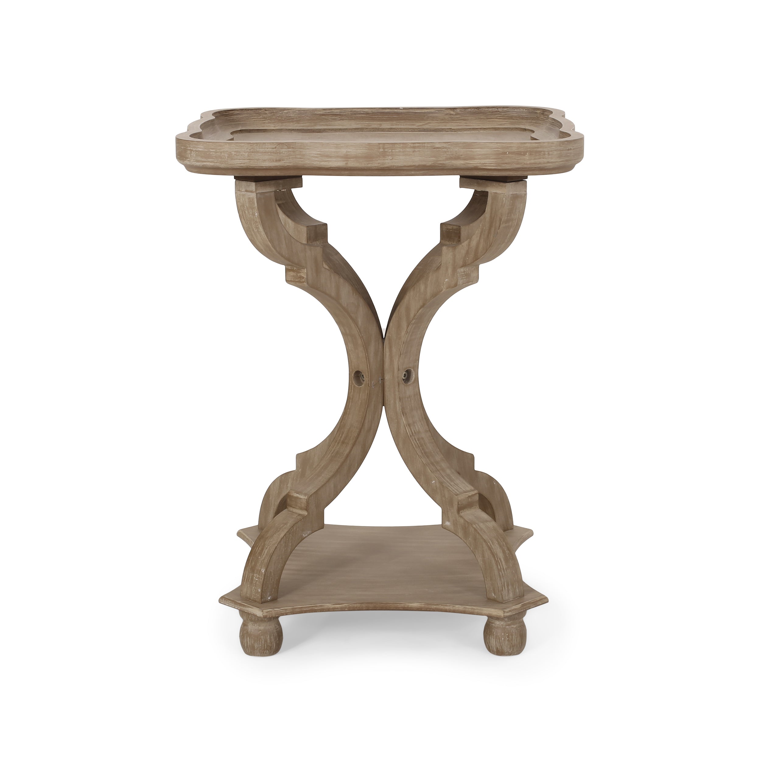 French Country Accent Table with Hourglass Design in Natural MDF