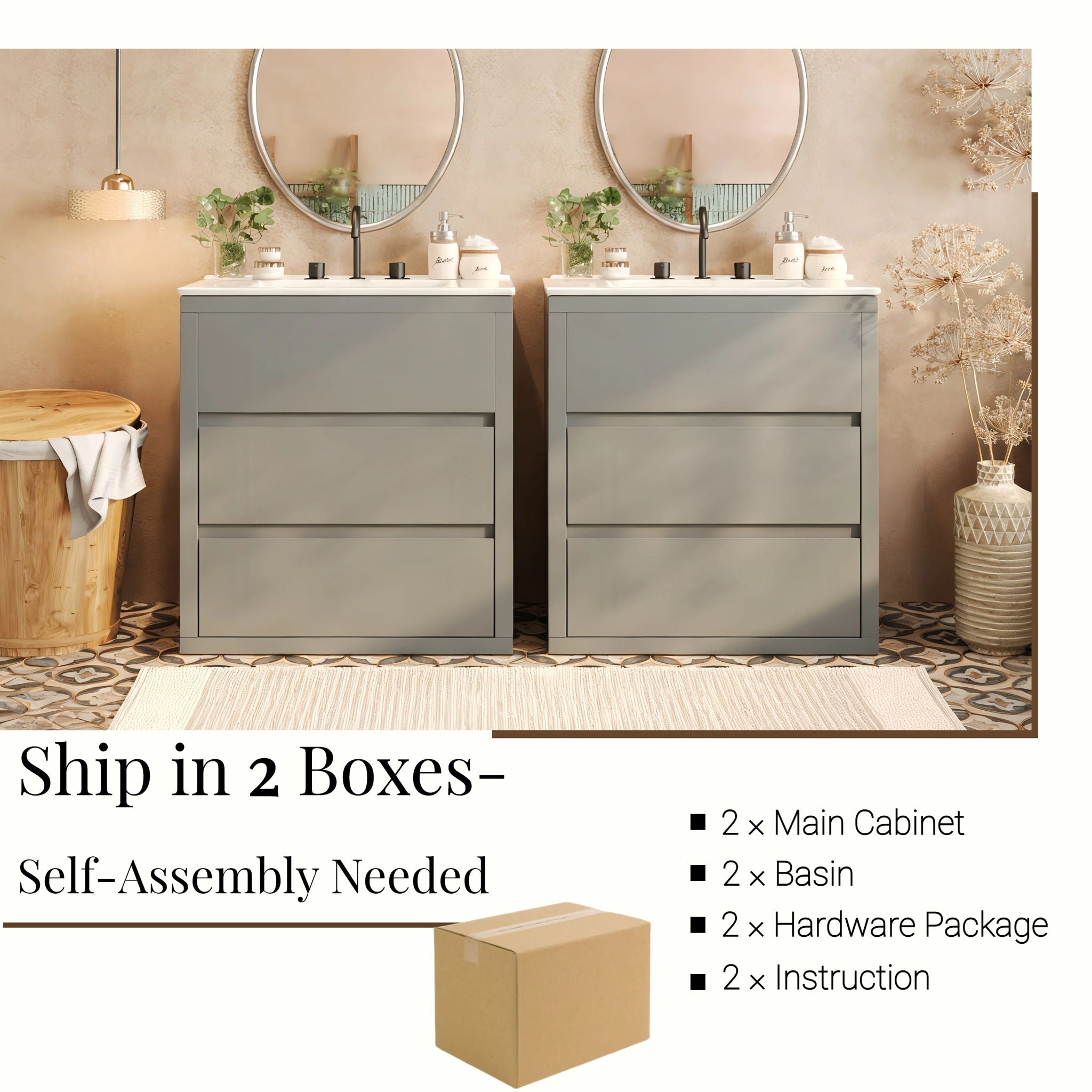 Double Sinks Bathroom Vanity Set With 2 Ceramic Basins