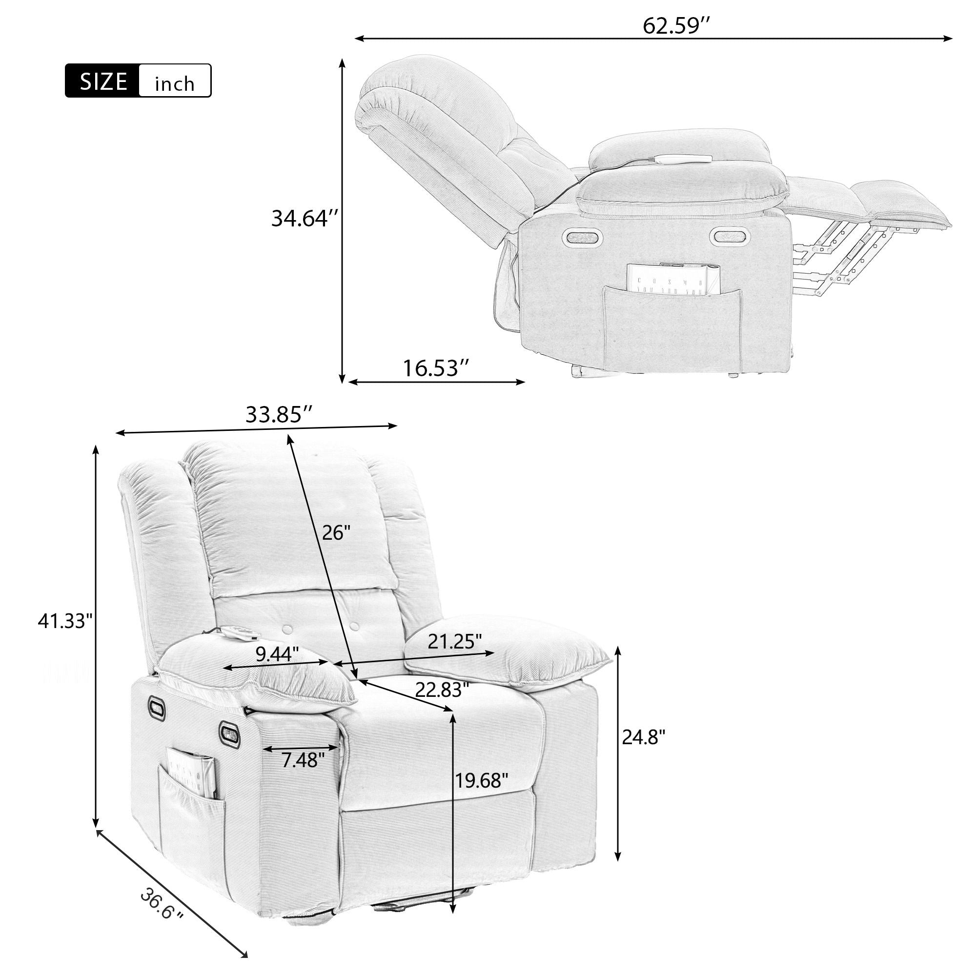 Massage Recliner Power Lift Chair With Adjustable Massage And Heating Function