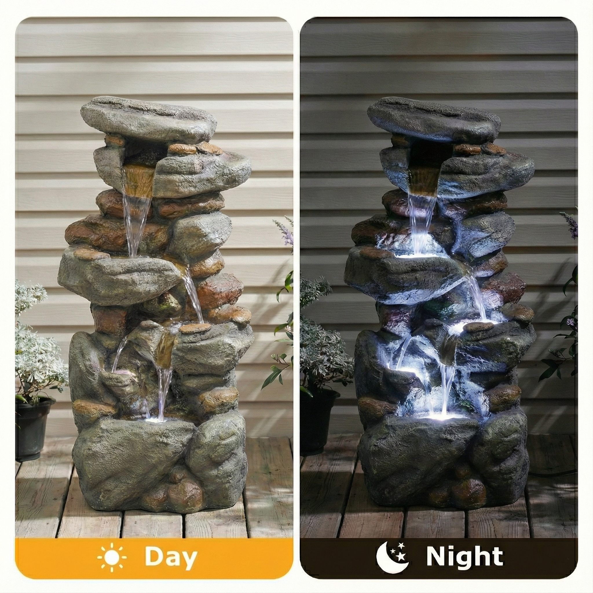 Outdoor Water Fountain Large with LED Light for Patio and Garden