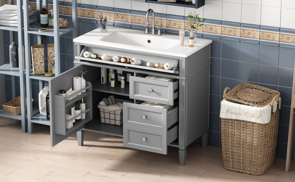 Bathroom Vanity & Top Sink, Modern Bathroom Storage Cabinet With 2 Drawers And A Tip-Out Drawer