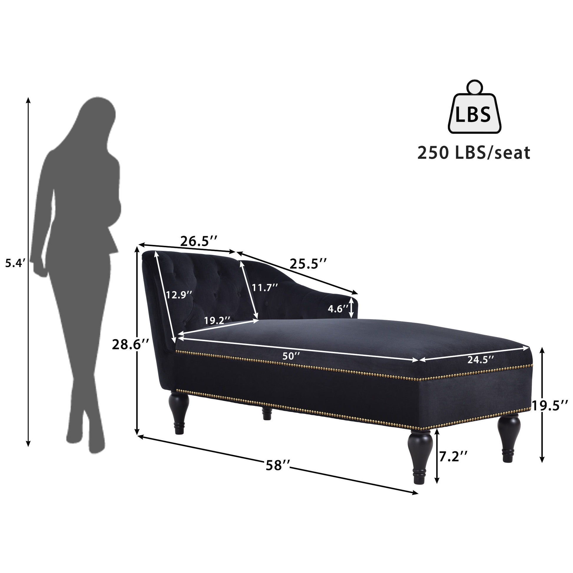 Velvet Chaise Lounge, Button Tufted Right Arm Facing Lounge Chair With Nailhead Trim For Living Room - Black - Best Buy Furniture