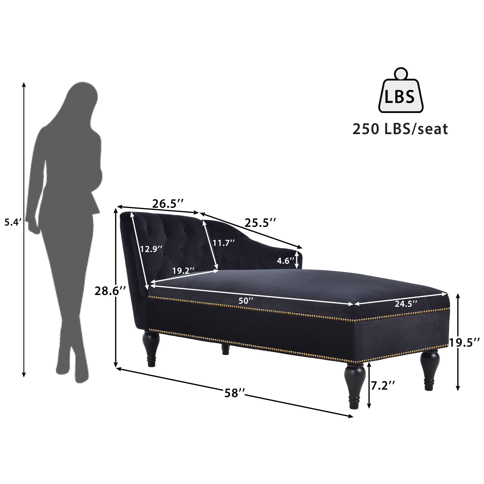 Velvet Chaise Lounge, Button Tufted Right Arm Facing Lounge Chair With Nailhead Trim For Living Room - Black - Best Buy Furniture