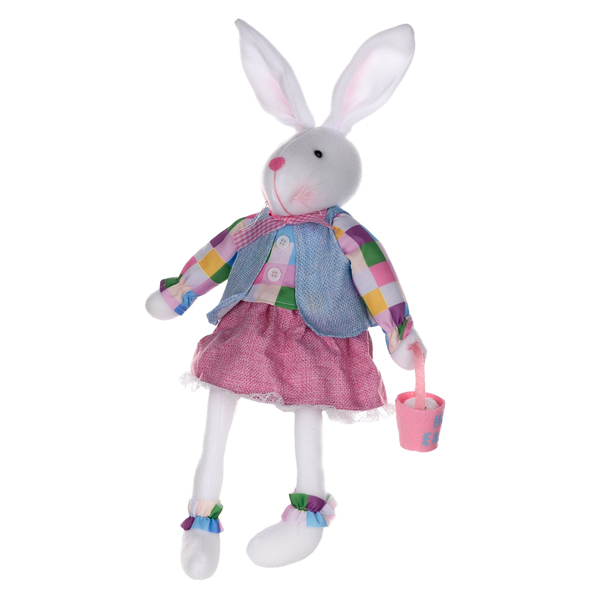 Plush plaid easter rabbit shelf sitter (set of 2)