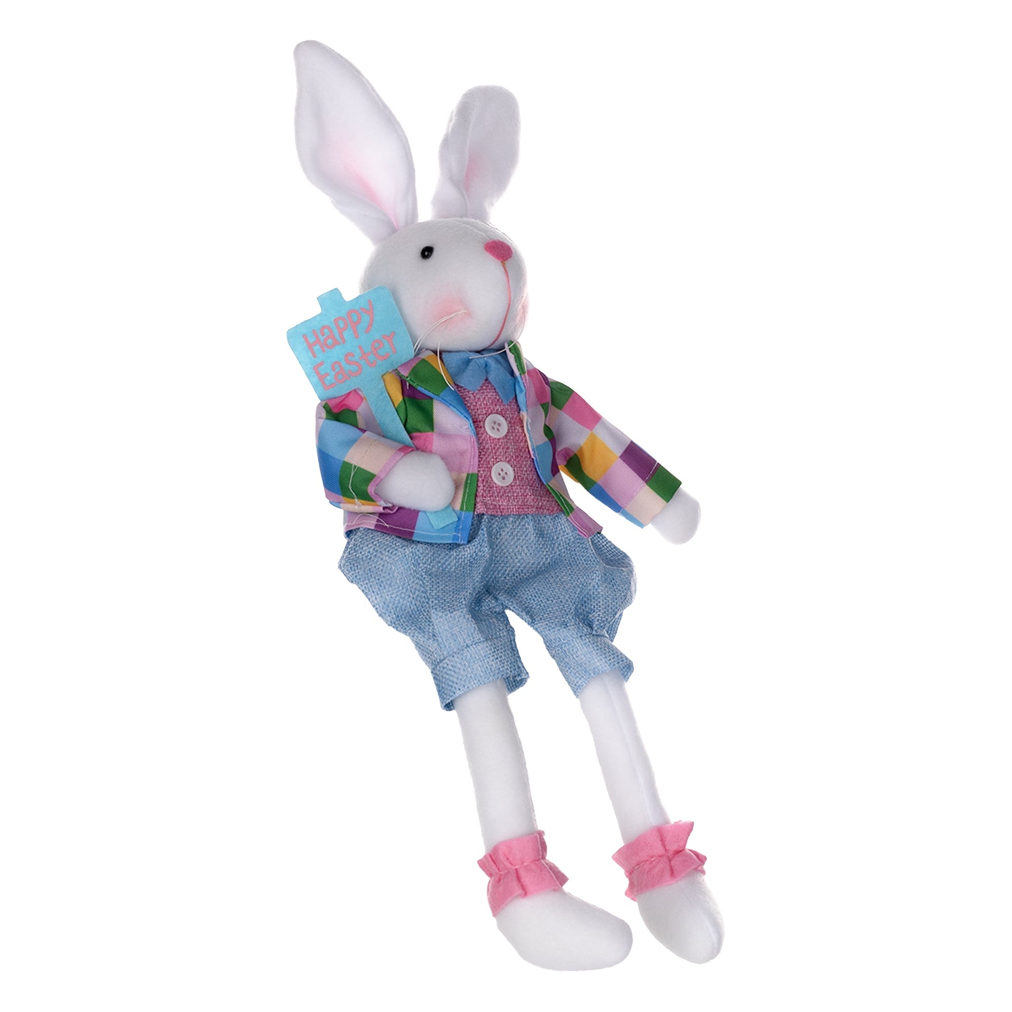 Plush plaid easter rabbit shelf sitter (set of 2)
