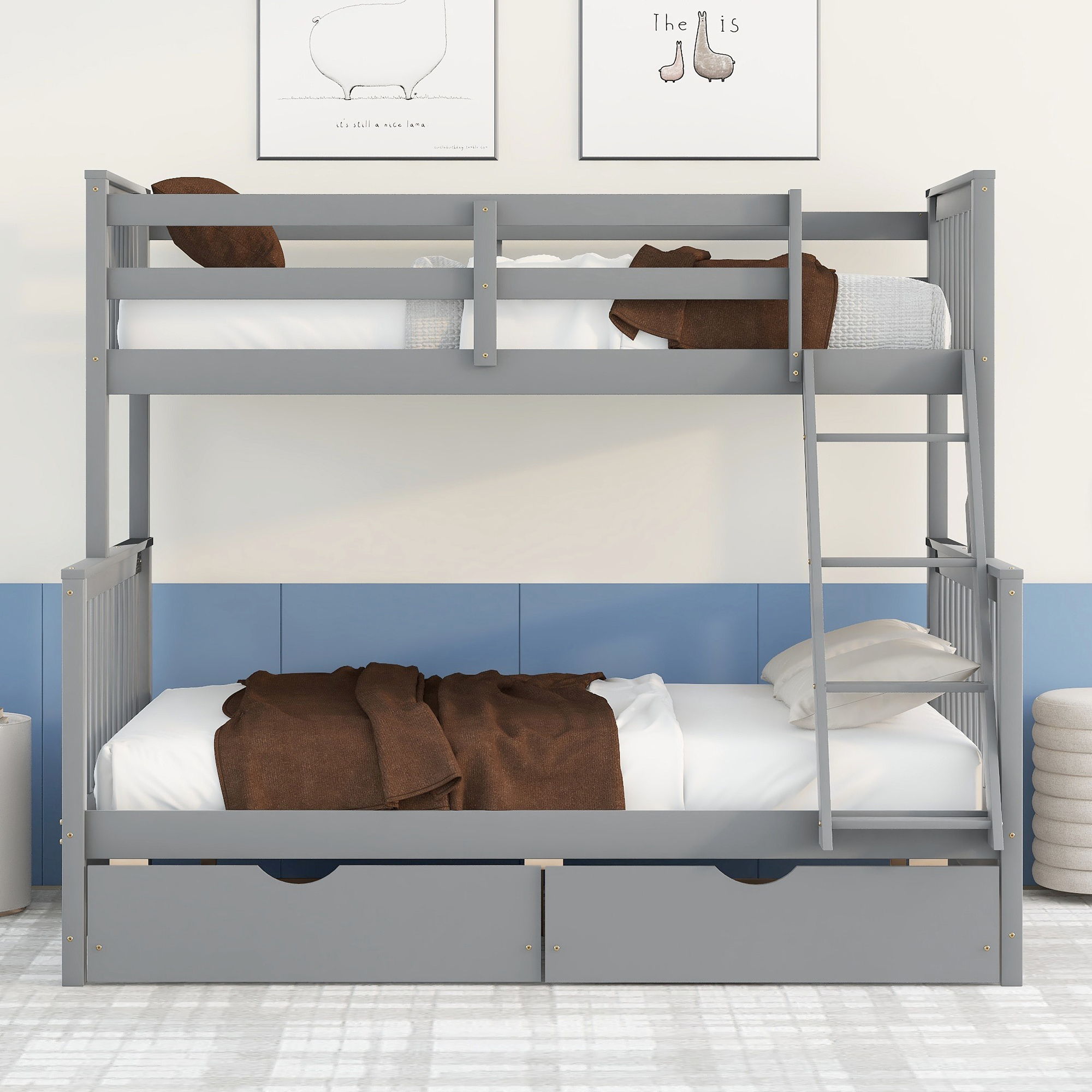 Bunk Bed With Ladders And 2 Storage Drawers