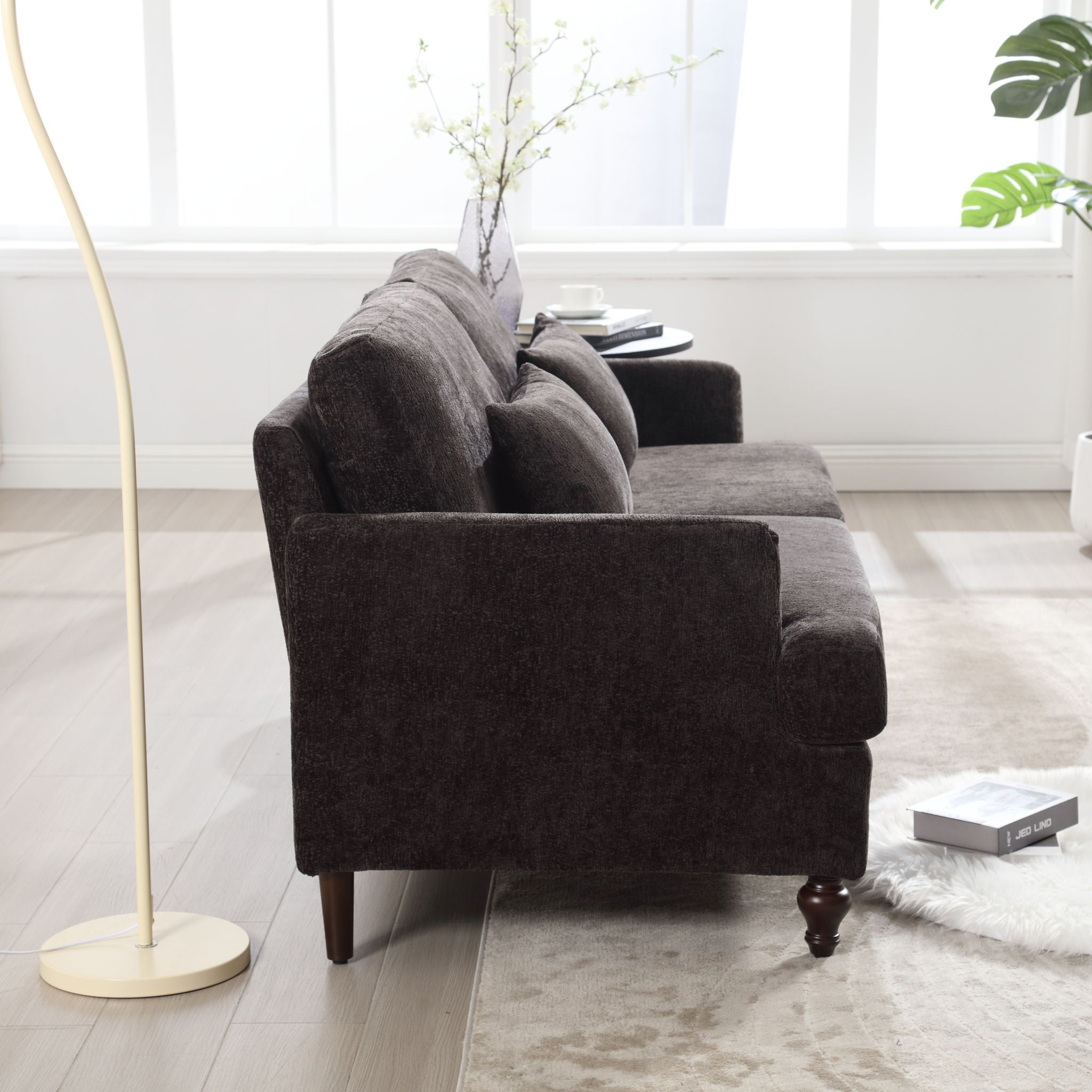 Mid Century Modern Chenille Fabric Loveseat Sofa, 2 Seat Upholstered Couch