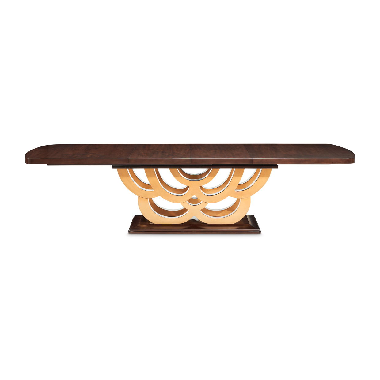 Camellia Field - Rectangular Pedestal Dining Table - Dark Brown / Gold