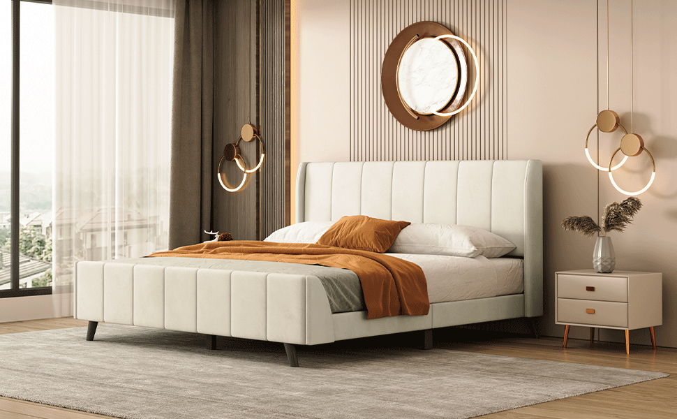 Upholstered Platform Bed Velvet