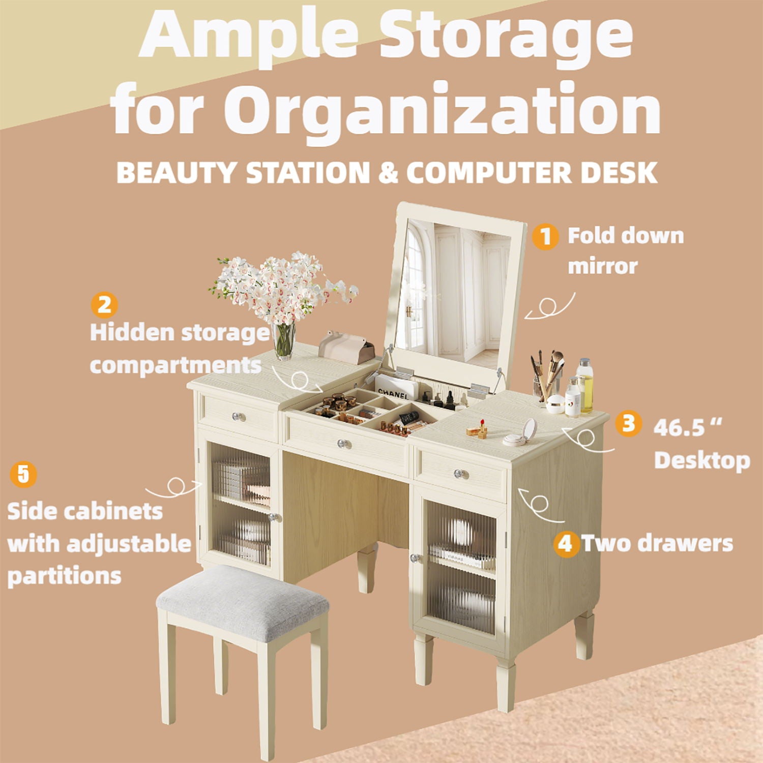 Multi Functional 2 In 1 Vanity Desk With Flip Top Mirror Material - White Oak - Best Buy Furniture