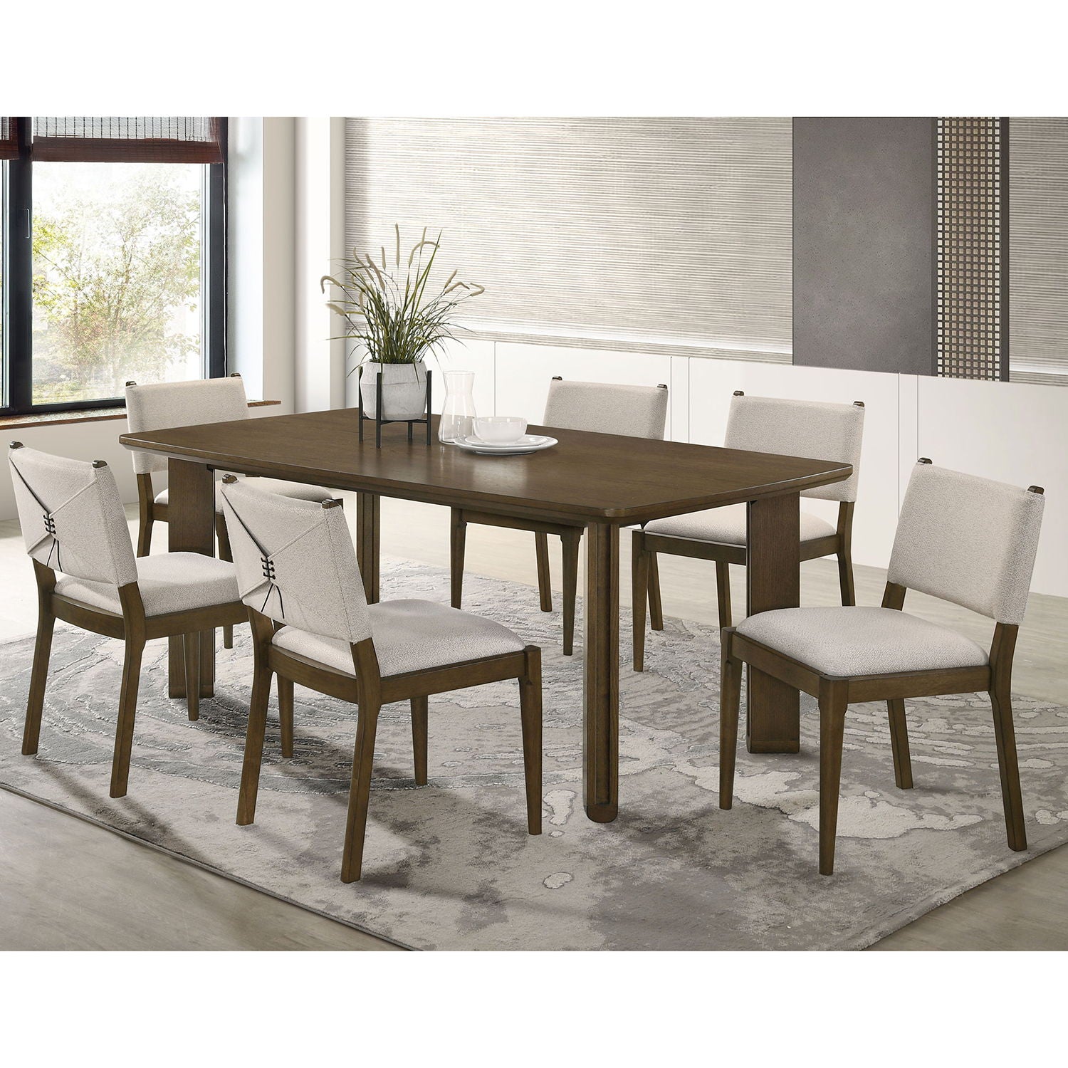 Crispin - 7 Piece Rectangular Dining Table Set With Upholstered Chairs - Brown