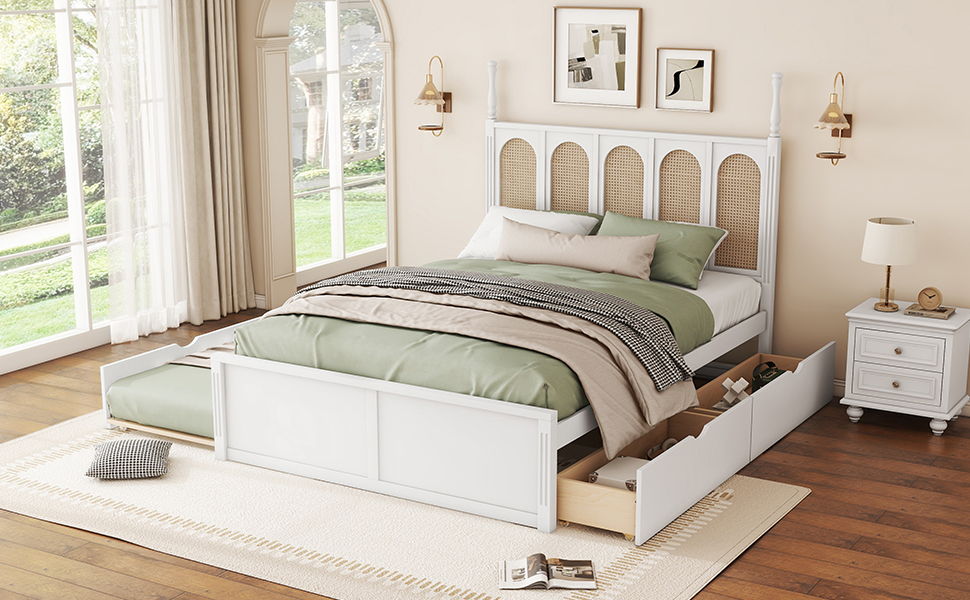 Platform Bed With With 2 Big Drawers With Trundle