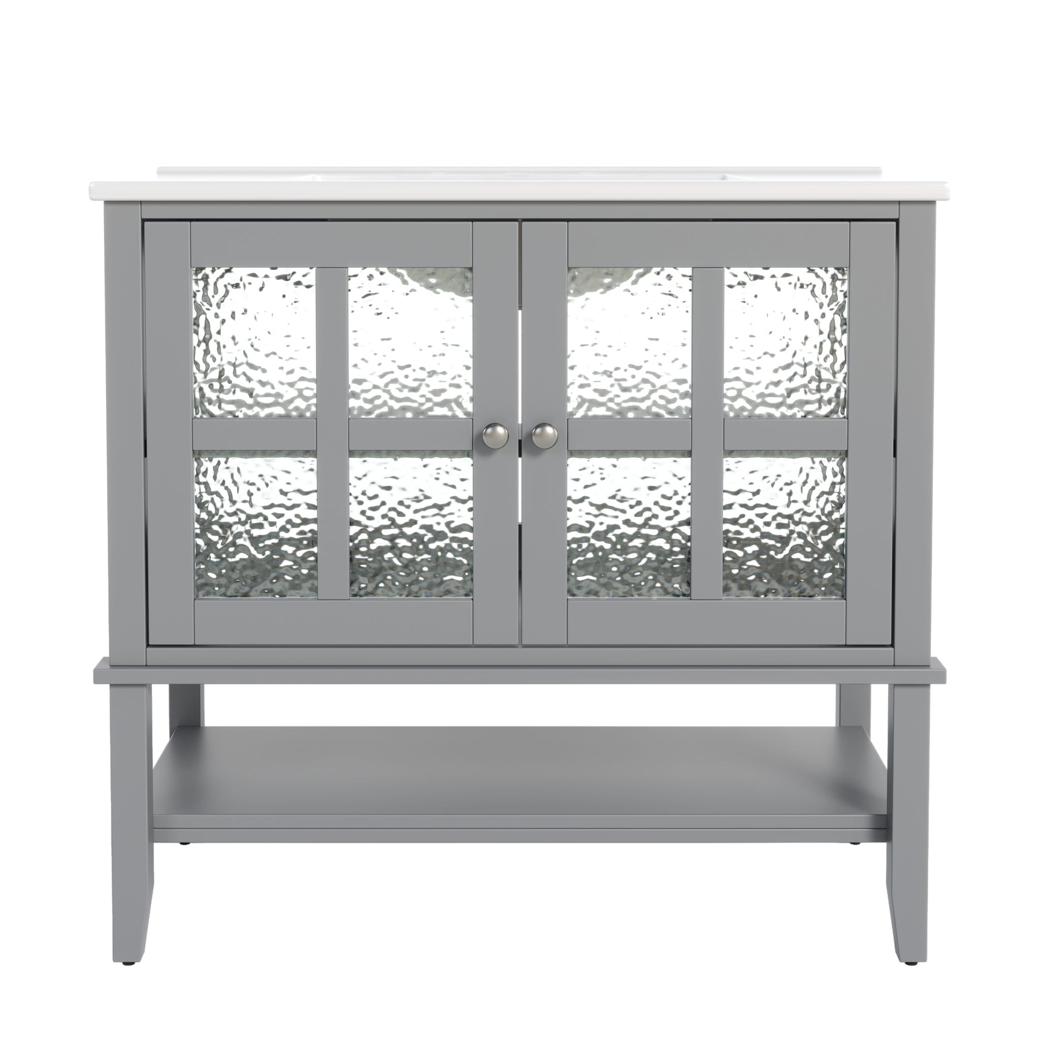 Bathroom Vanity With Ceramic Sink, Adjustable & Open Shelf